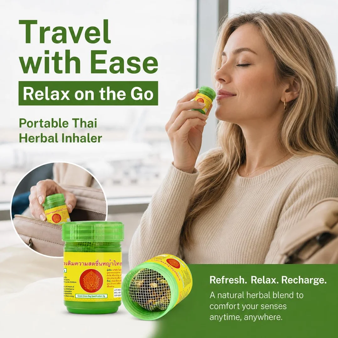 2 Pezzi Inalatore Thailandese, Inalatore a base di erbe Bottiglia verde, Ideale per la casa, l'ufficio o i viaggi