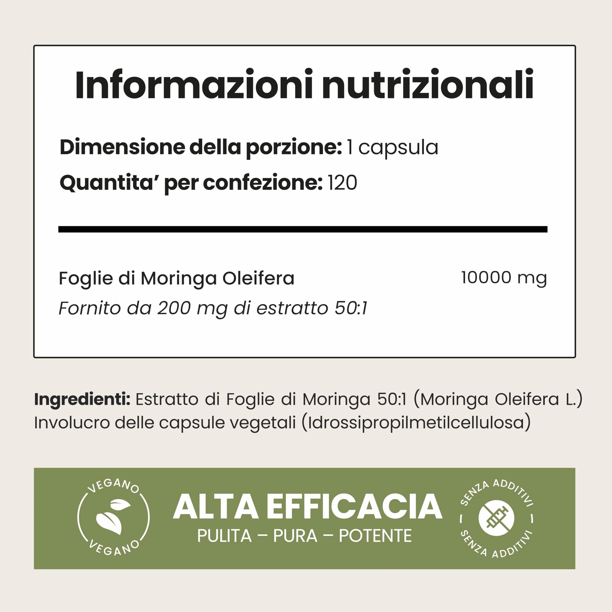 Capsule di Moringa Pura 10.000 mg Alto Dosaggio 4 Mesi Senza Additivi Superalimento Vegano in Polvere Estratto Puro di Foglia di Moringa VitaBright