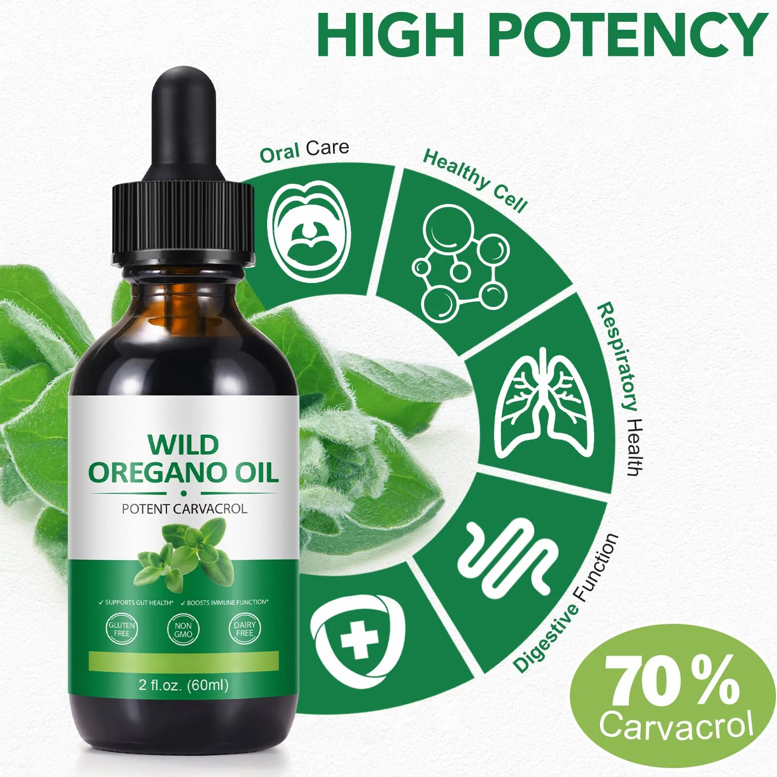 Olio di Origano Biologico Essenziale 2 Fl oz Supporto Immunitario