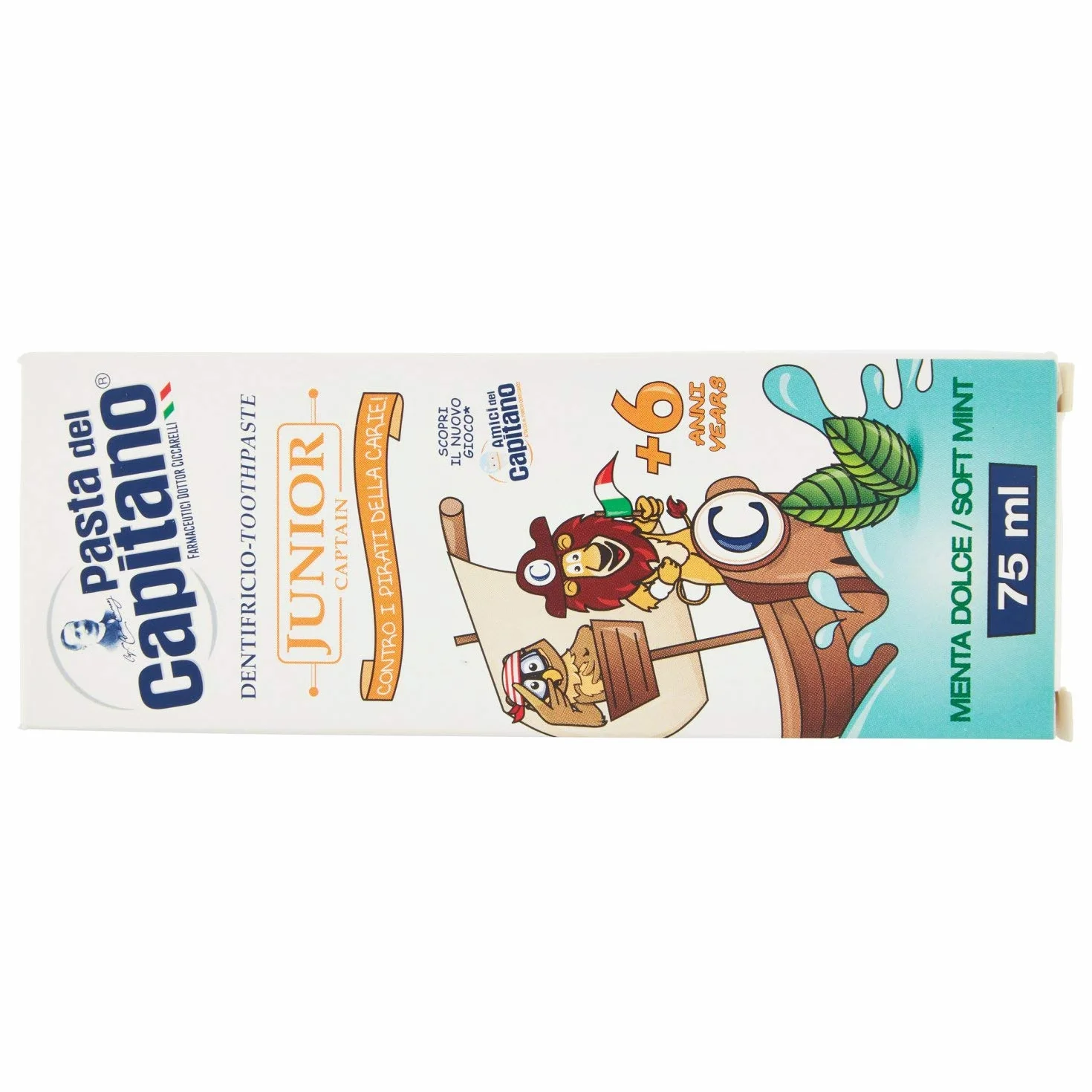 Pasta del Capitano Dentifricio Junior + 6, Menta Dolce, 75ml (Confezione da 2)
