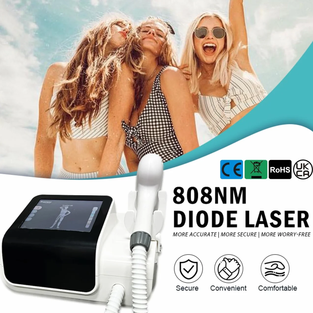 Dispositivo di epilazione laser a diodo, rimozione indolore e permanente dei peli su tutto il corpo, adatto a viso, braccia, gambe e zona bikini, unisex