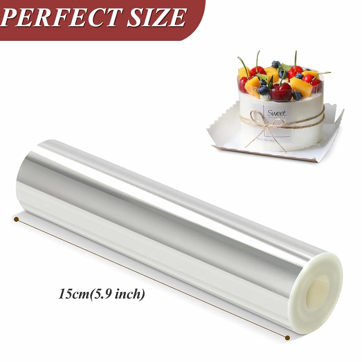 Pellicola per bordi per torte di 15 cm di altezza, trasparente, pellicola in acetato, riutilizzabile, per torte, cioccolato, mousse e dolci