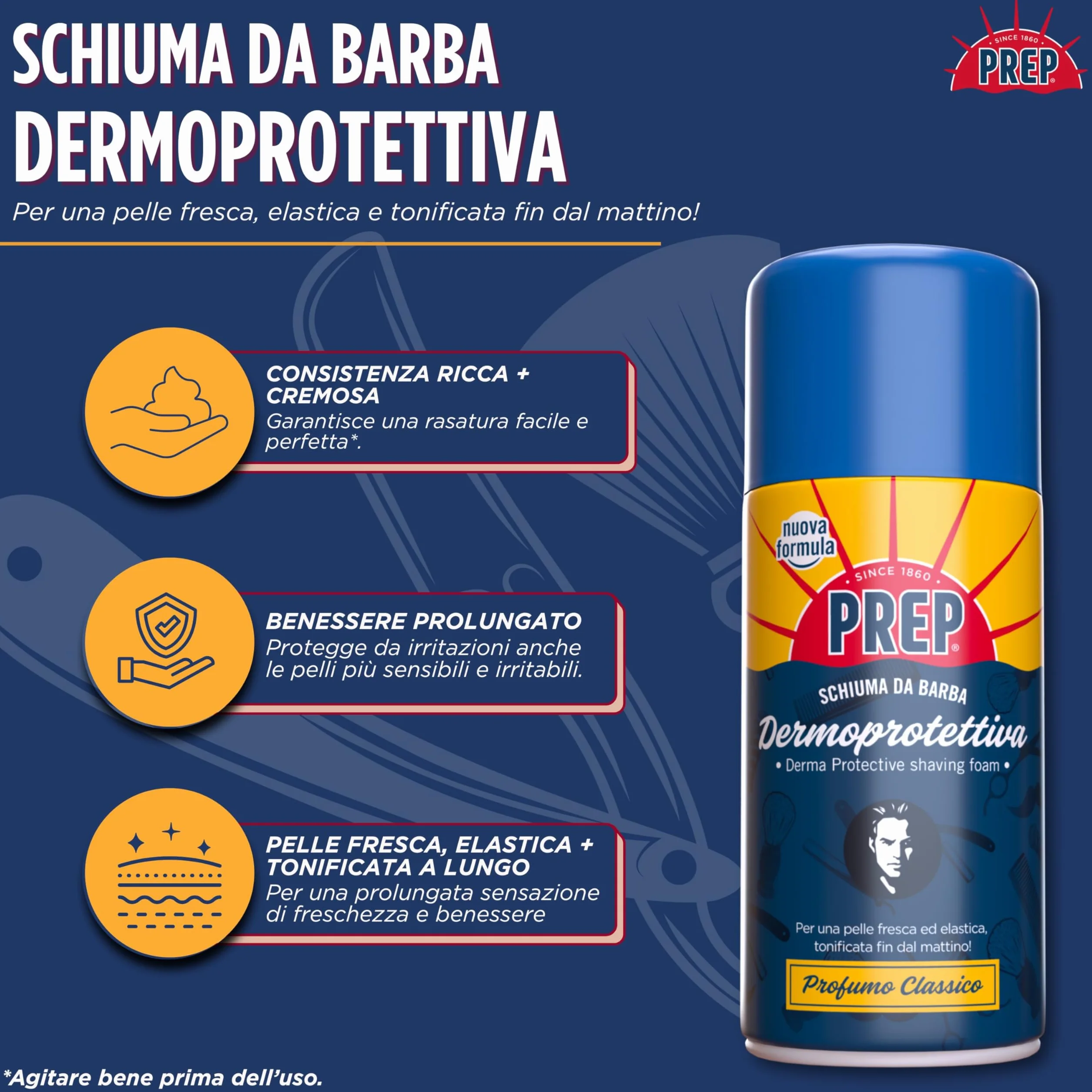 Schiuma da Barba Dermoprotettiva 2x50ml, Rasatura Facile e Perfetta