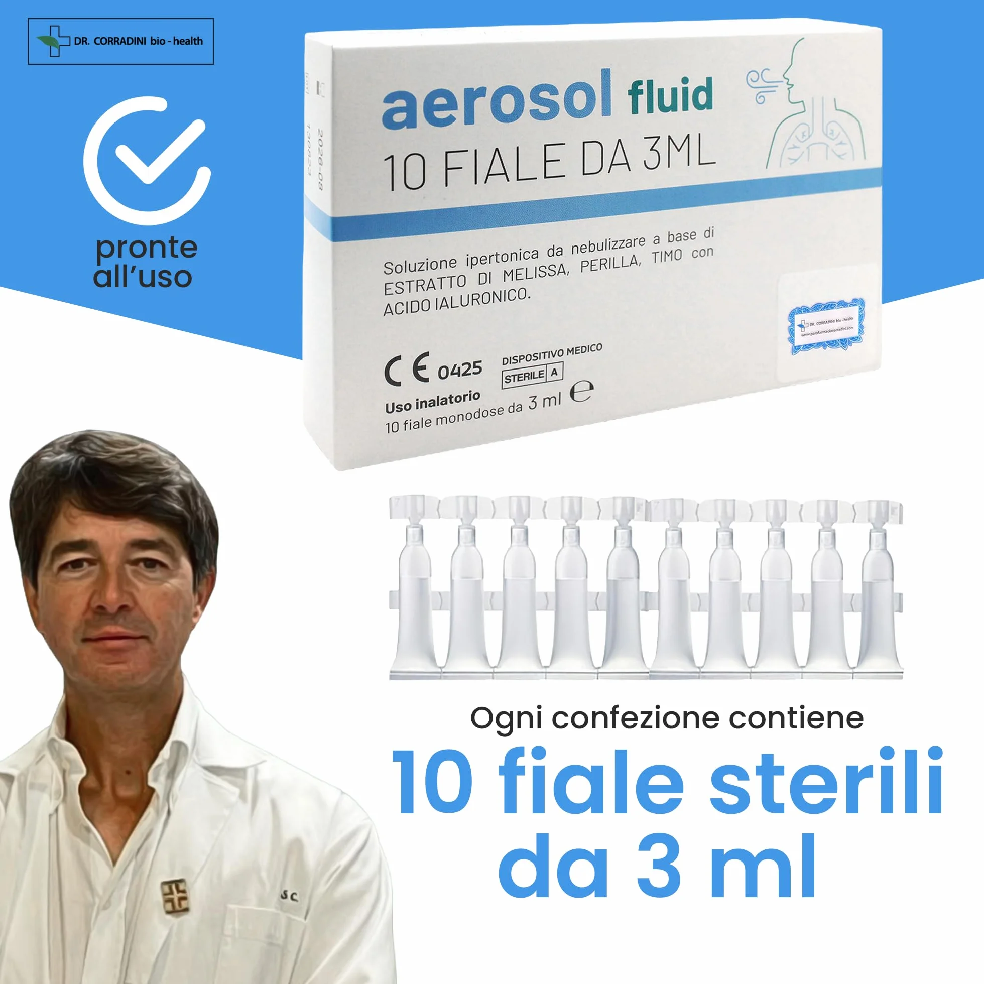 Dr. Corradini Soluzione Fisiologica Aerosol Lavaggio Nasale Acido Ialuronico Melissa Perilla Timo 10 Fiale