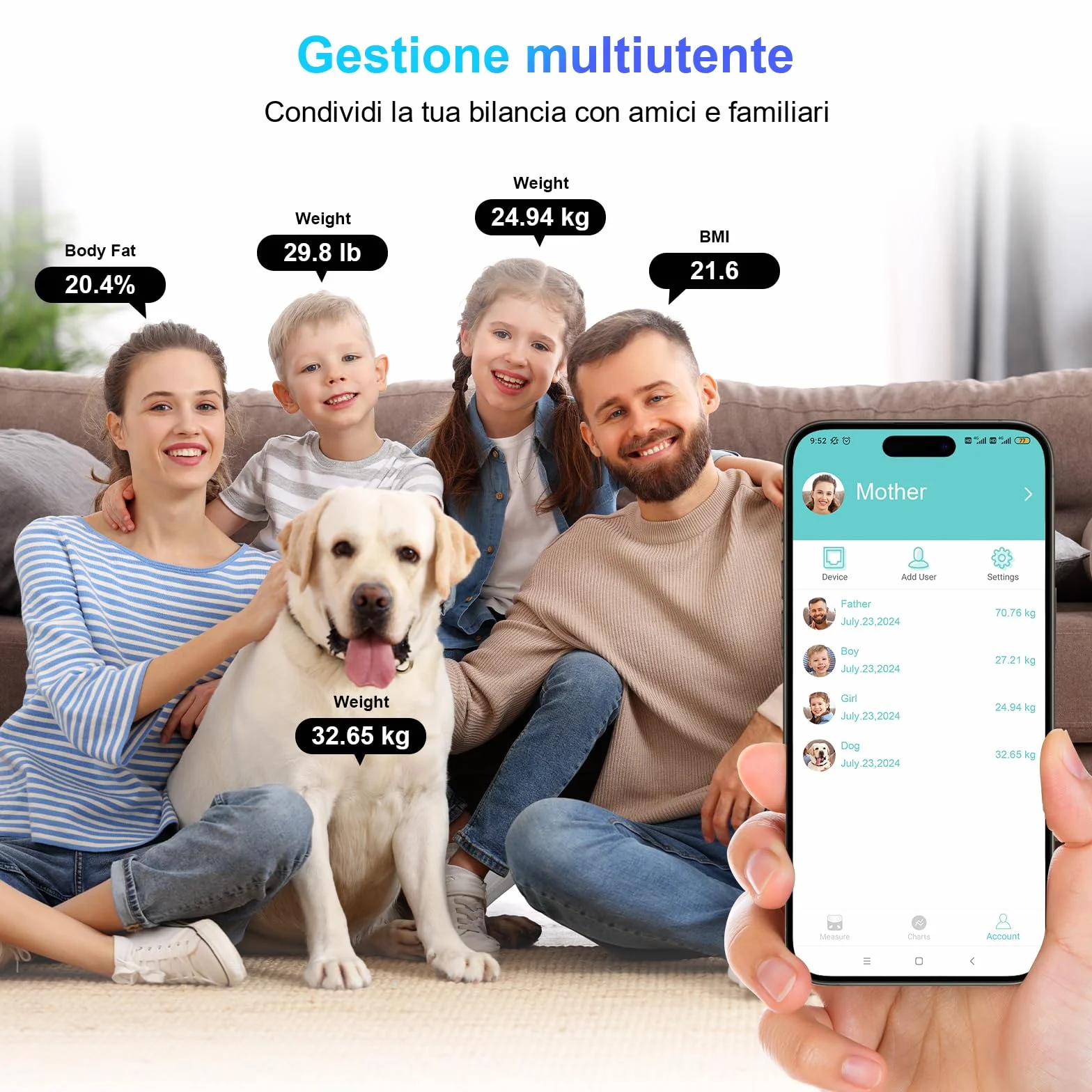 Healthkeep Bilancia Persona di Alta Precisione Impedenzimetro Bluetooth con App 13 Metriche Salute Max 180kg/400lb - Blu