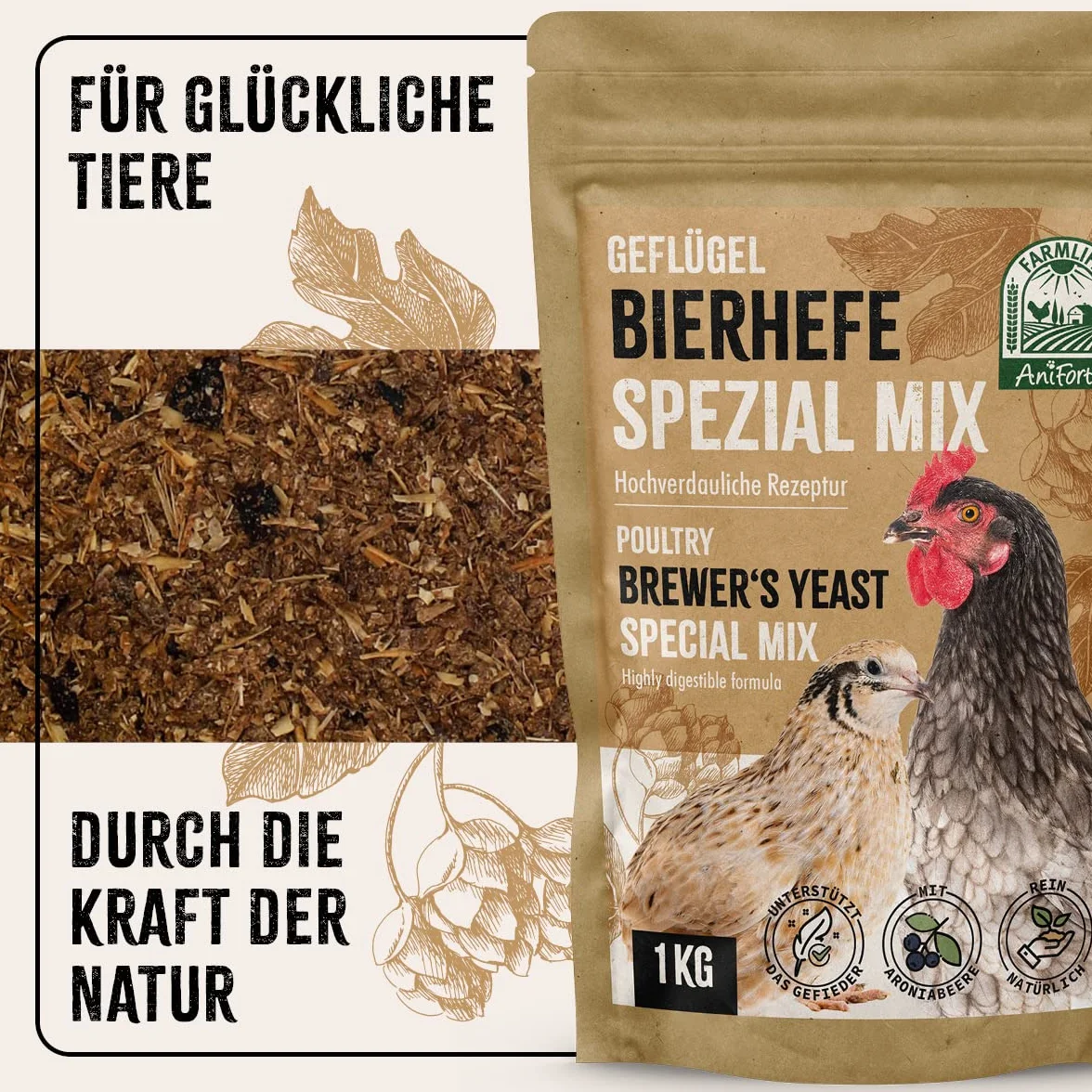 FarmLife Lievito di birra per polli e pollame, integratore naturale, 1 kg