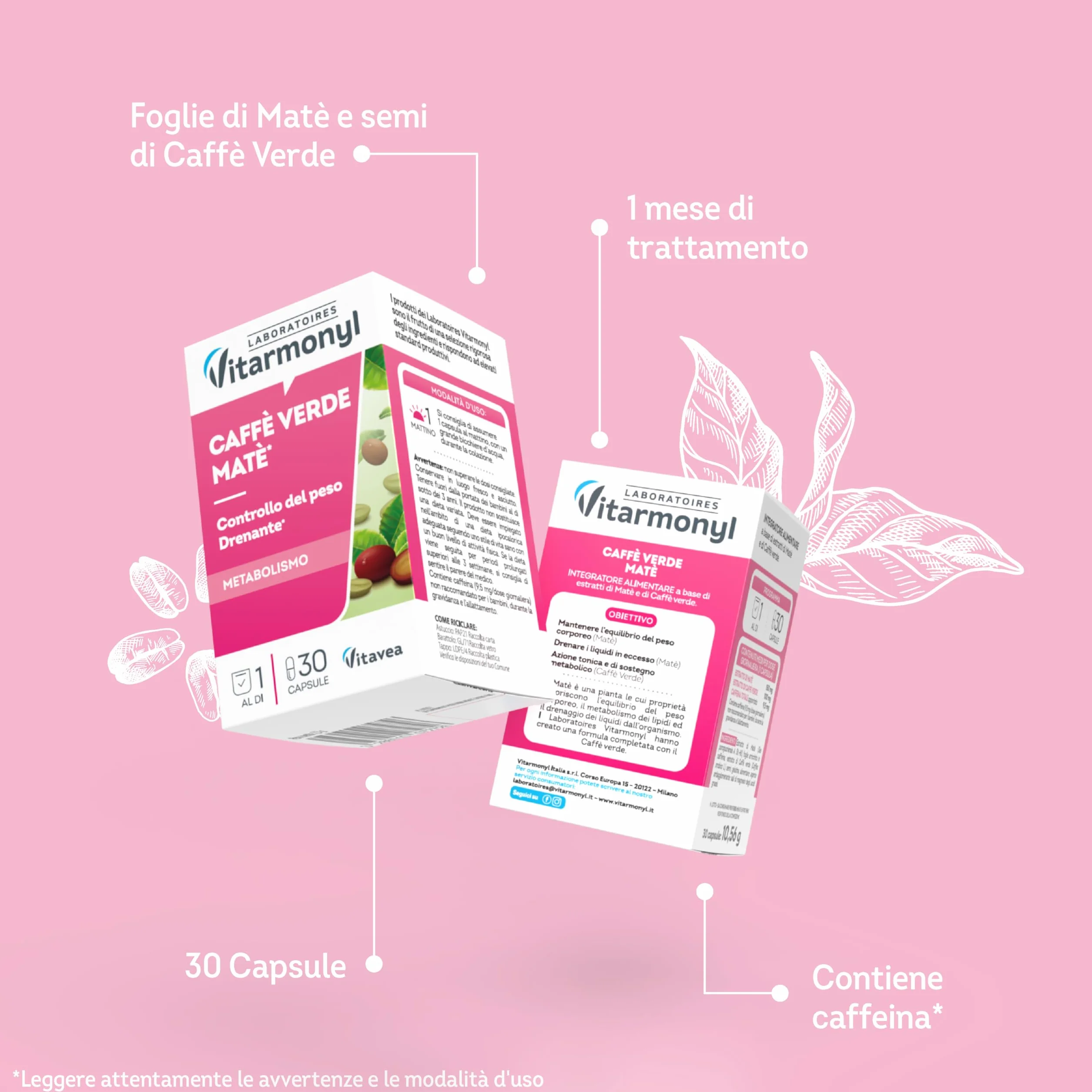 Vitarmonyl Caffè Verde e Mate Integratore Stimolante Drenante 30 Capsule