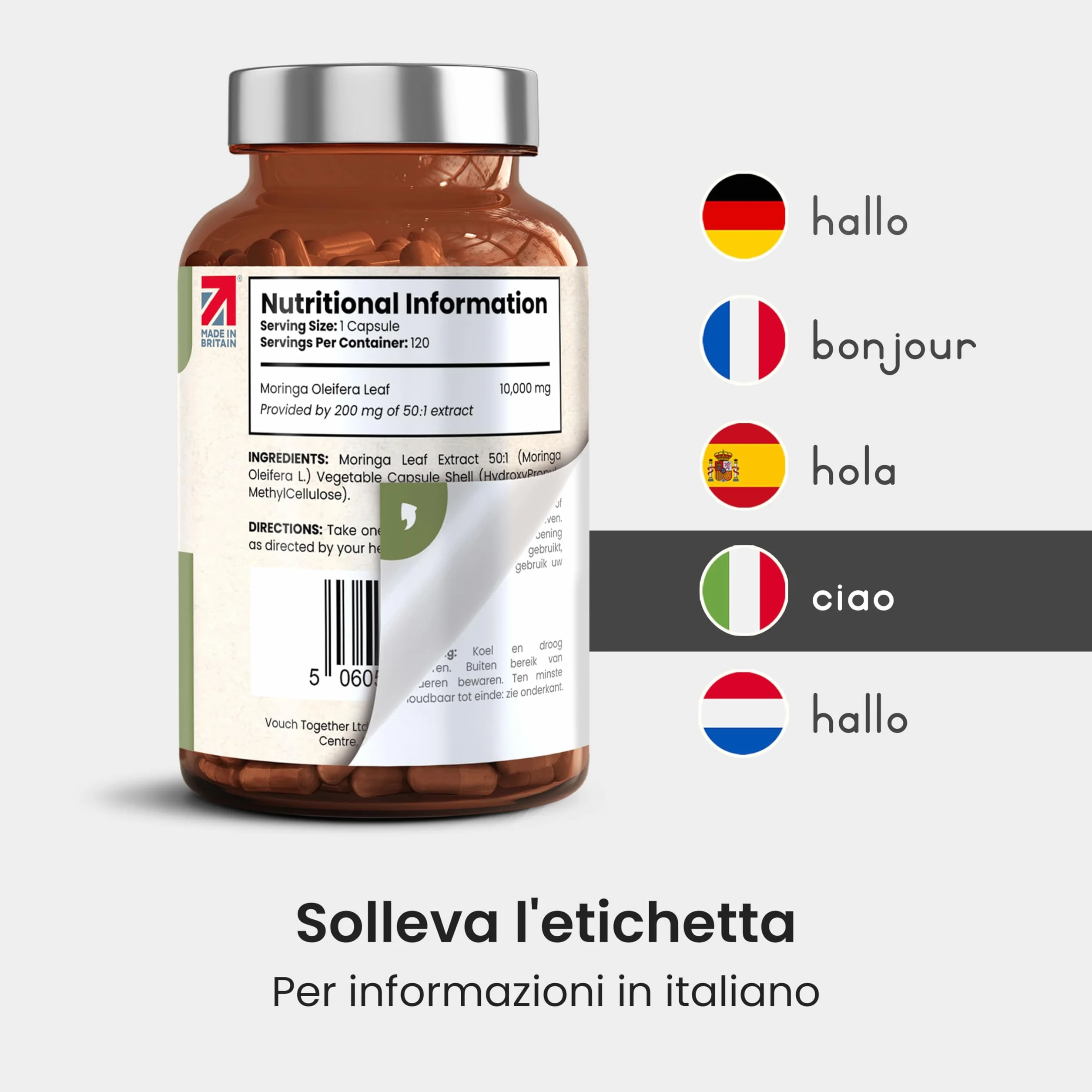 Capsule di Moringa Pura 10.000 mg Alto Dosaggio 4 Mesi Senza Additivi Superalimento Vegano in Polvere Estratto Puro di Foglia di Moringa VitaBright