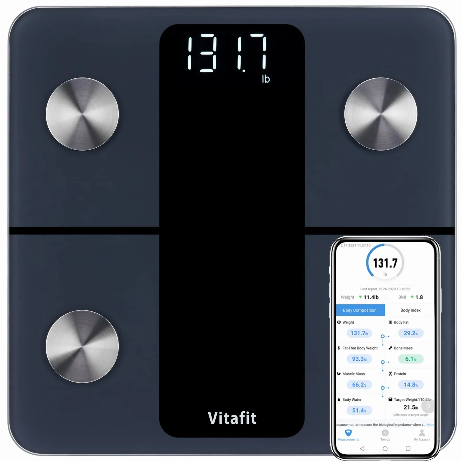 Vitafit Bilancia Pesapersone Digitale Impedenziometrica 180kg LED Alta Precisione 0,05kg Nero