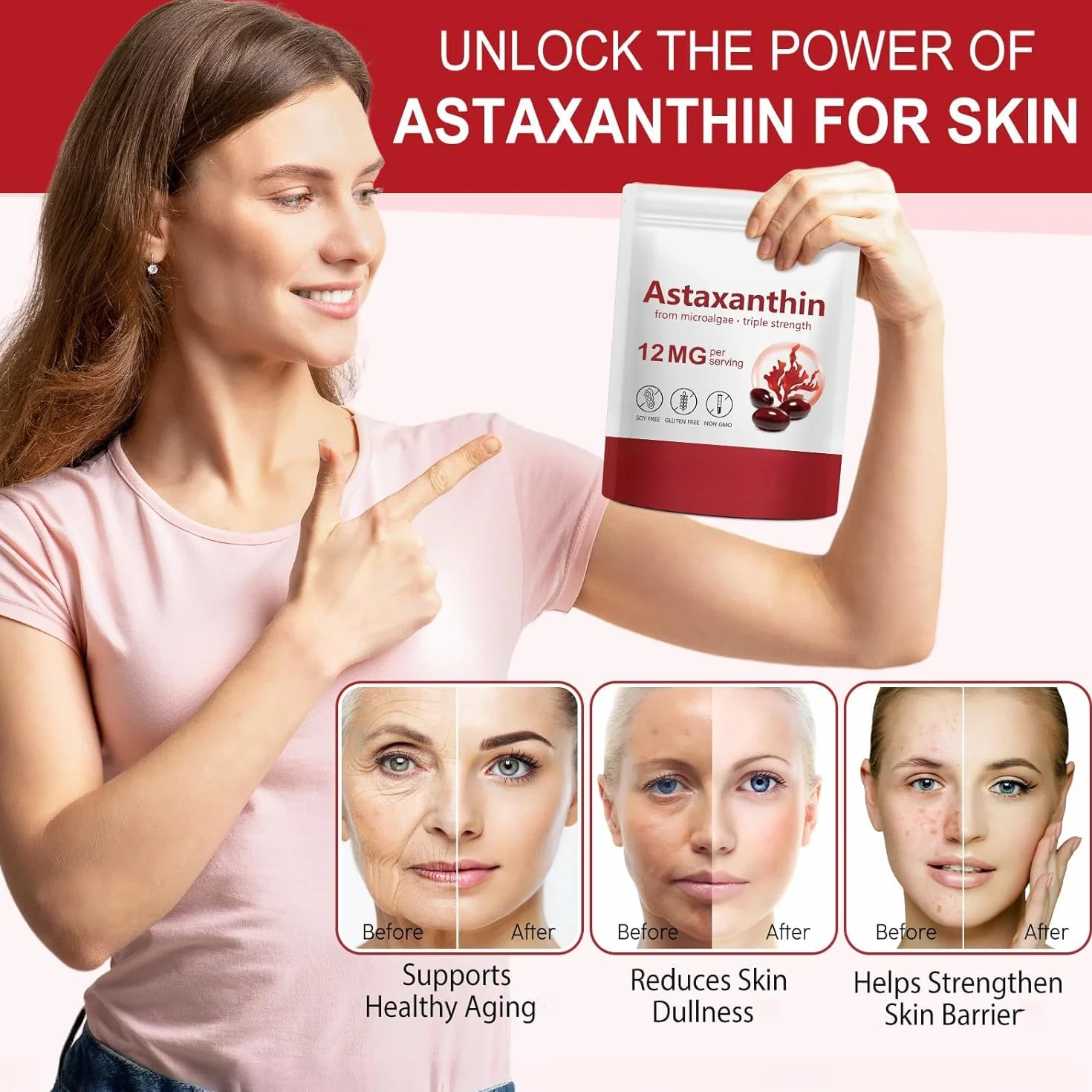 Astaxantina Premium Antiossidante per Occhi Pelle Articolazioni Circolazione Senza OGM Senza Glutine
