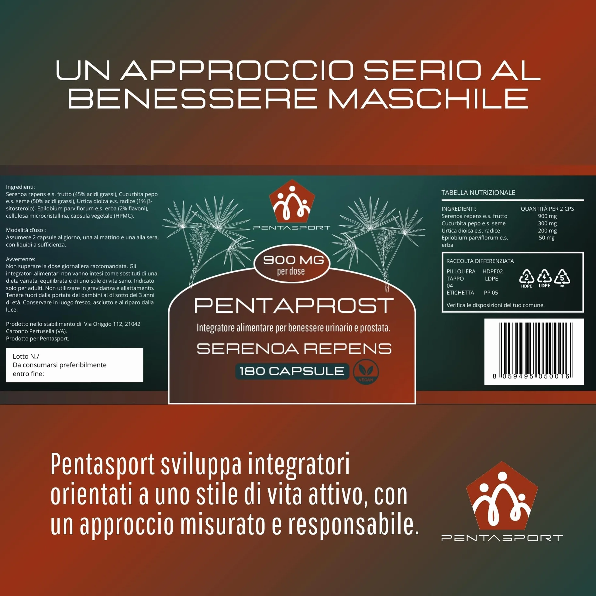 Serenoa Repens Prostata Forte 900mg 180 Capsule Integratore Benessere Uomo Saw Palmetto Supporto Funzione Prostatica Urinaria