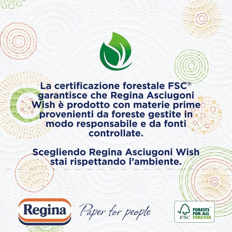 Regina Wish Carta Cucina 24 Rotoli 135 Strappi FSC Fogli a misura di mano