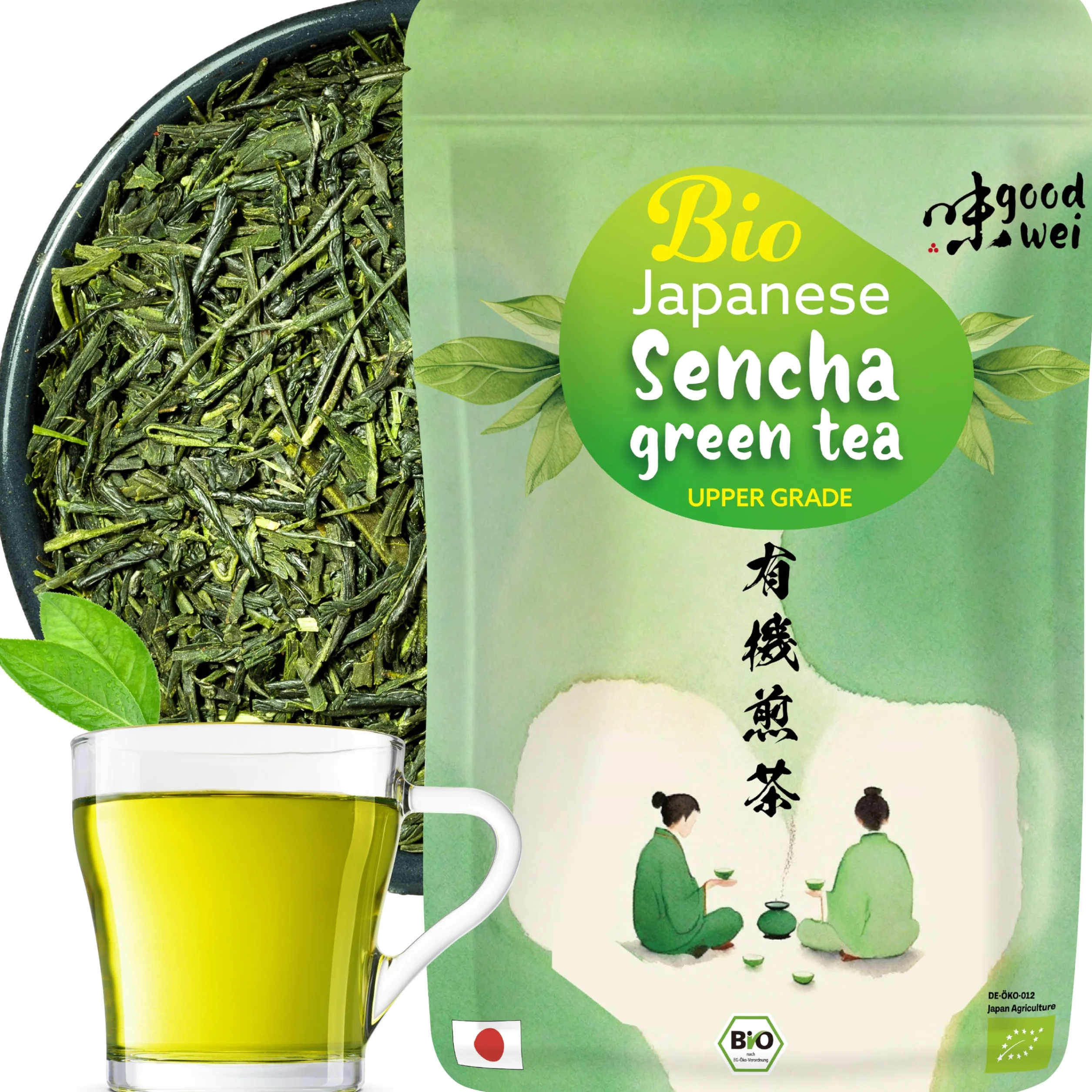 Goodwei Tè verde Sencha biologico dal Giappone | Autentico Sencha di grado superiore, 250 g