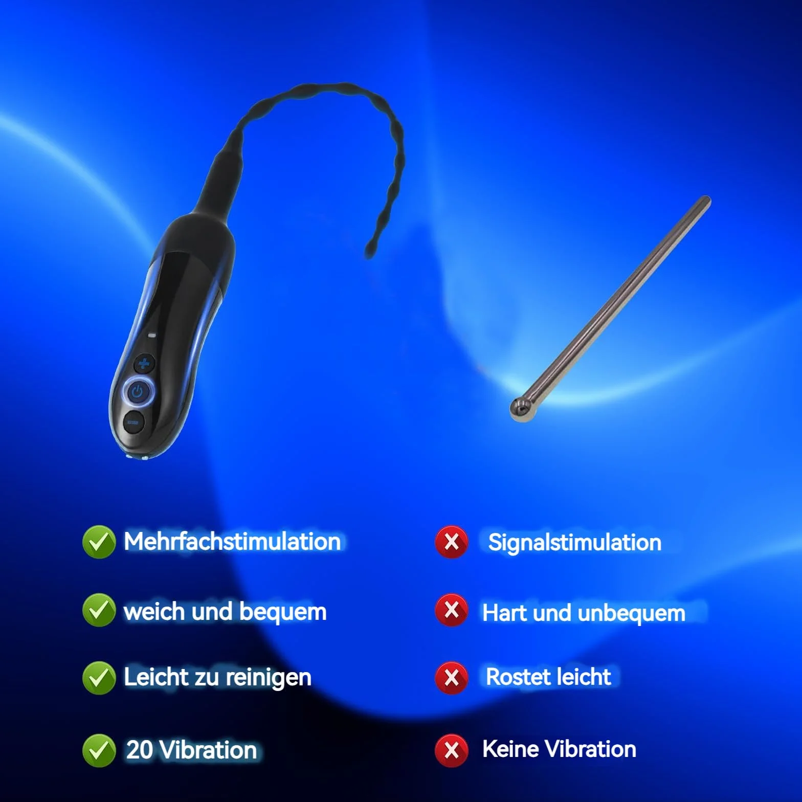 Dilatazioni Uretrali Vibranti per Uomo, Plug Pene con Stimolazione del Glande, 20 Modalità, Uretrali Dilatatore Principianti, Giocattolo Sessuale per Masturbazione sonde per Uomini e Coppie (Nero)
