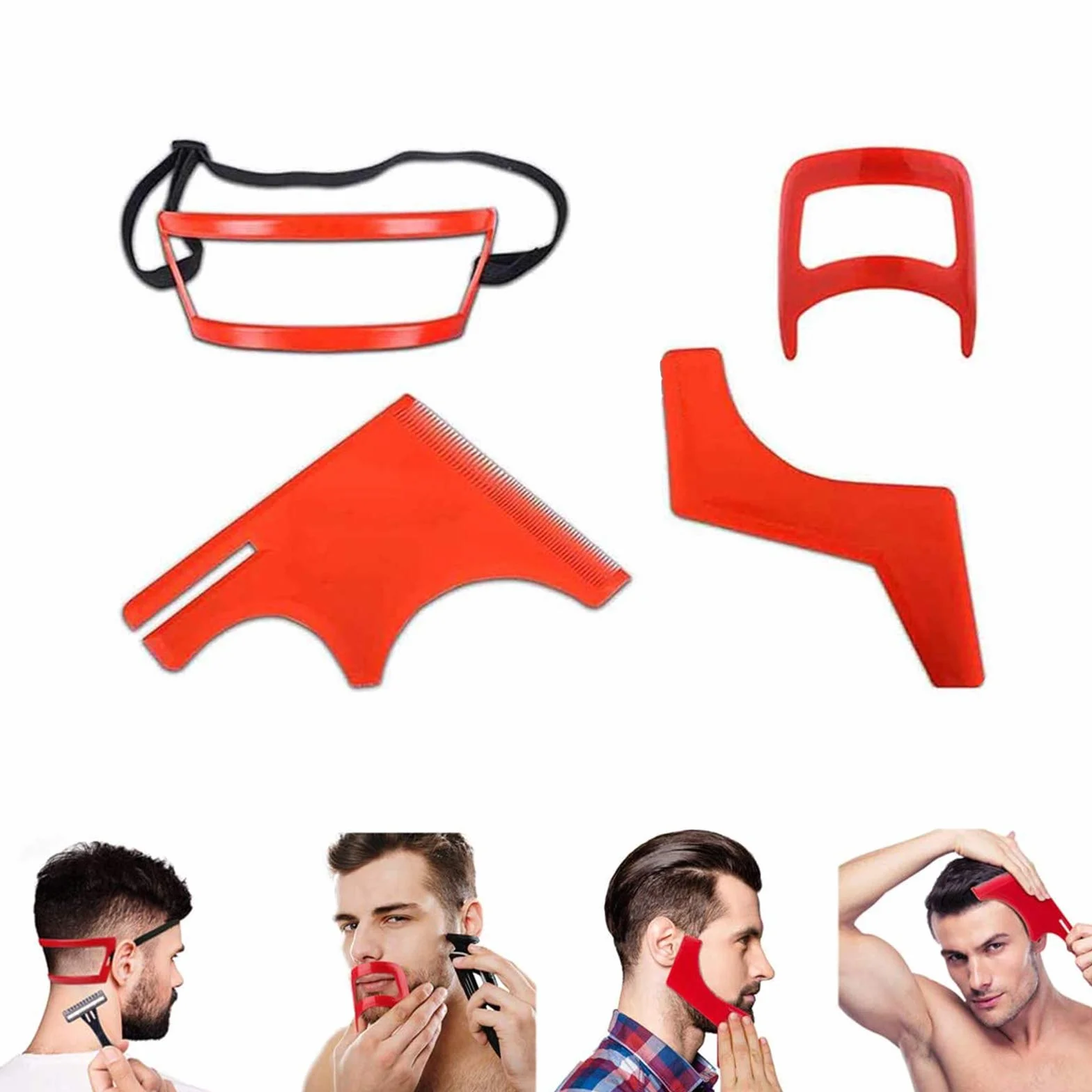 Strumento per modellare Forma Della Barba 4 Pezzi, Sagoma Pizzetto Uomo Pettine Portatile