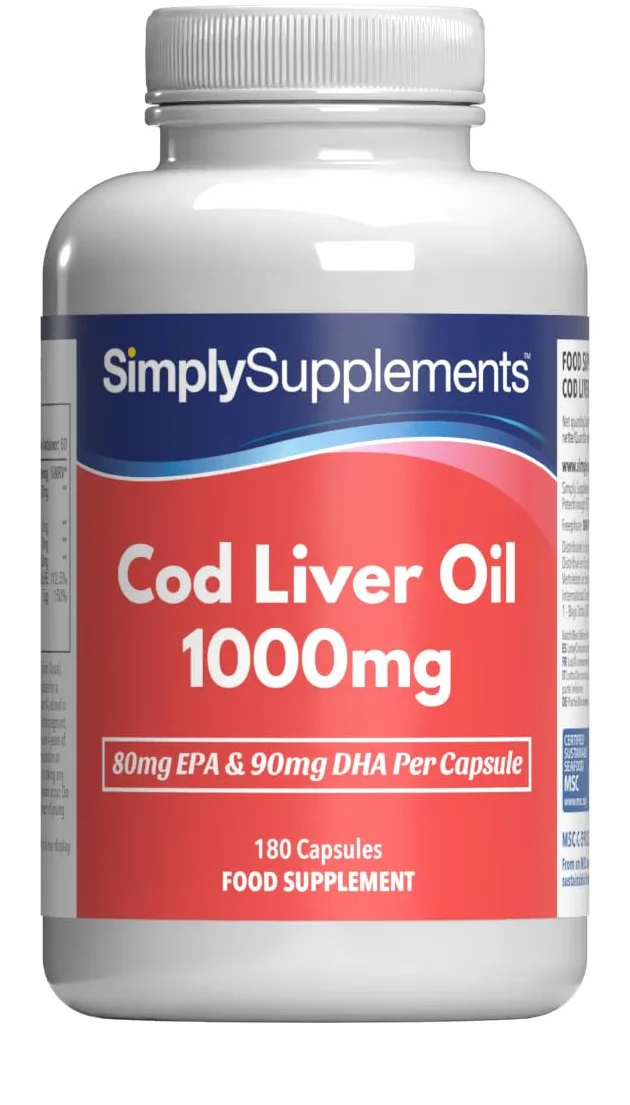 Olio Di Fegato Di Merluzzo 1000mg Omega 3 EPA DHA 180 Capsule Supporto Cervello Vista Immunità