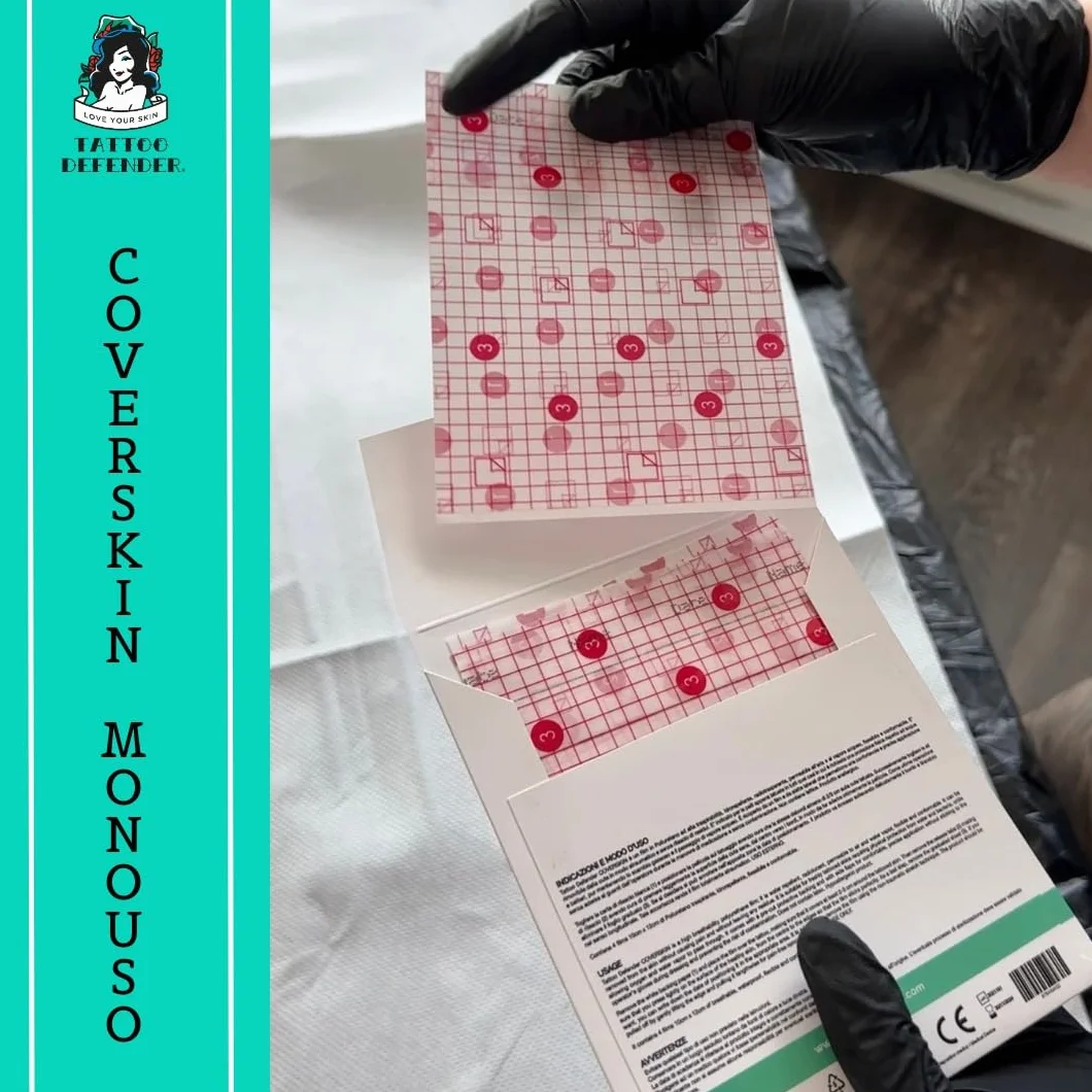 Tattoo Defender - CoverSkin Fogli - 4 Fogli Di Pellicola In Poliuretano - Pellicola Protettiva Per La Cura Dei Tatuaggi - Traspirante Ed Idrorepellente - Marchiato CE