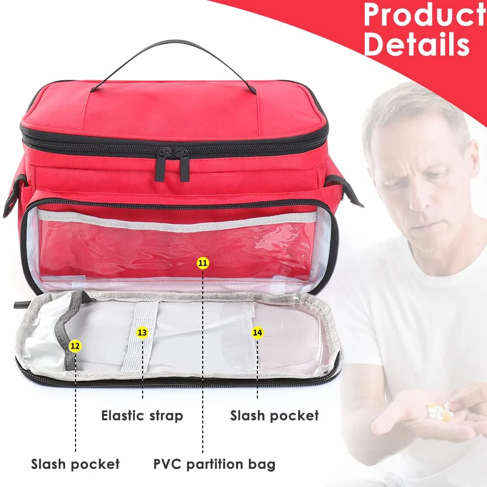 Borsa Pronto Soccorso Grande Capacità Impermeabile Porta Medicine da Viaggio Portatile Kit