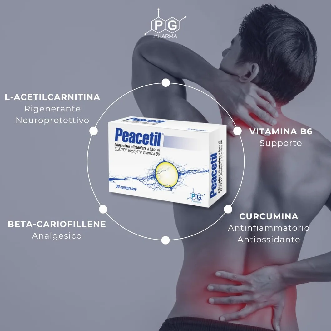 PG Pharma Integratore per Nervi Infiammati con L-Acetilcarnitina Curcumina Beta-Cariofillene Vitamina B6 30 Compresse