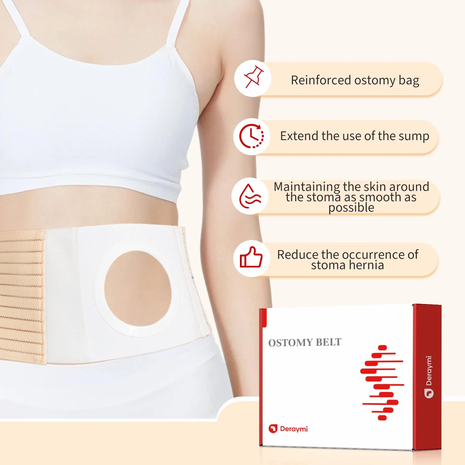 DERAYMI Cintura Per Stomia, Cintura Addominale Post Colostomia Supporto Per Stomia Addominale Per Ernia (XL)