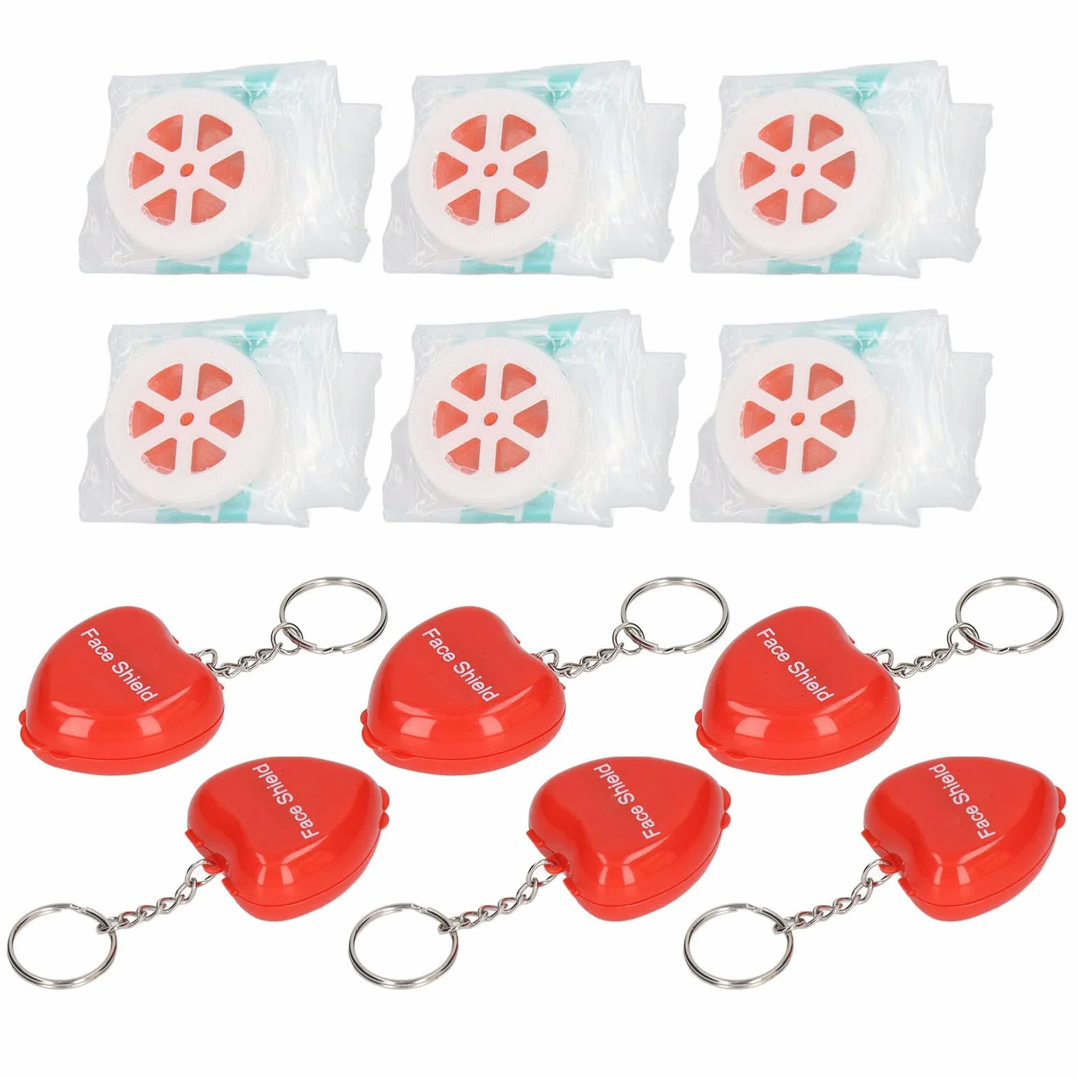 Maschera Facciale RCP 6 Pezzi con Valvola Unidirezionale Portachiavi Kit Emergenza