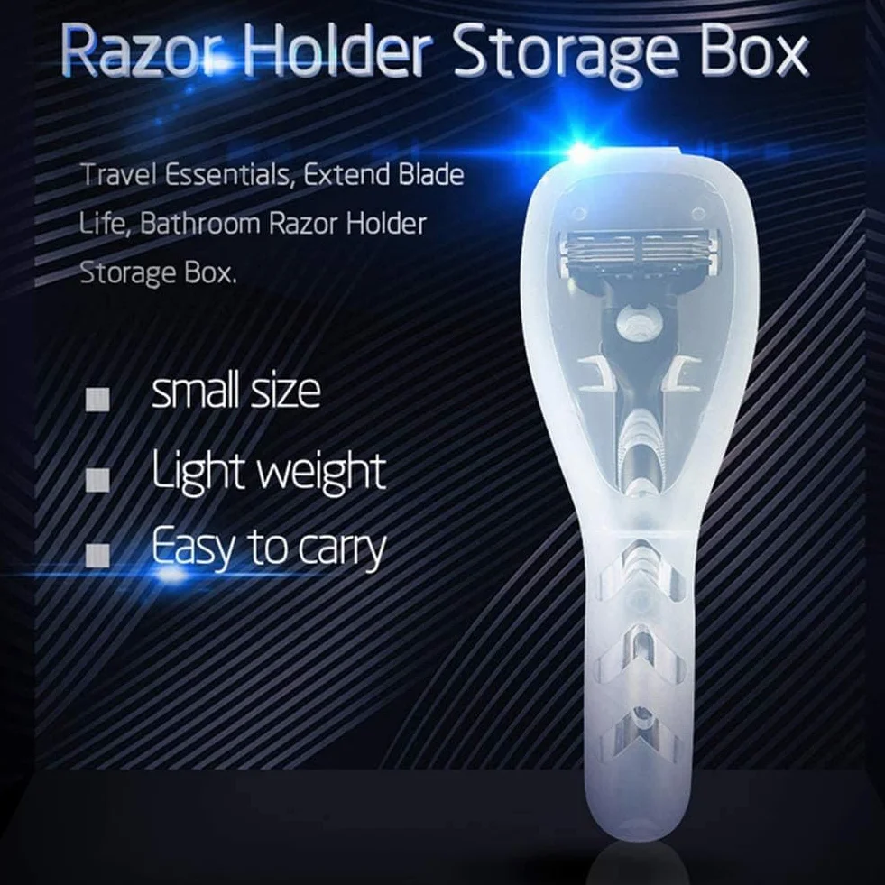 Razor - Contenitore per rasoio da viaggio, con supporto e protezione per rasoio Gillette, custodia trasparente da viaggio, resistente alla polvere, scatola trasparente