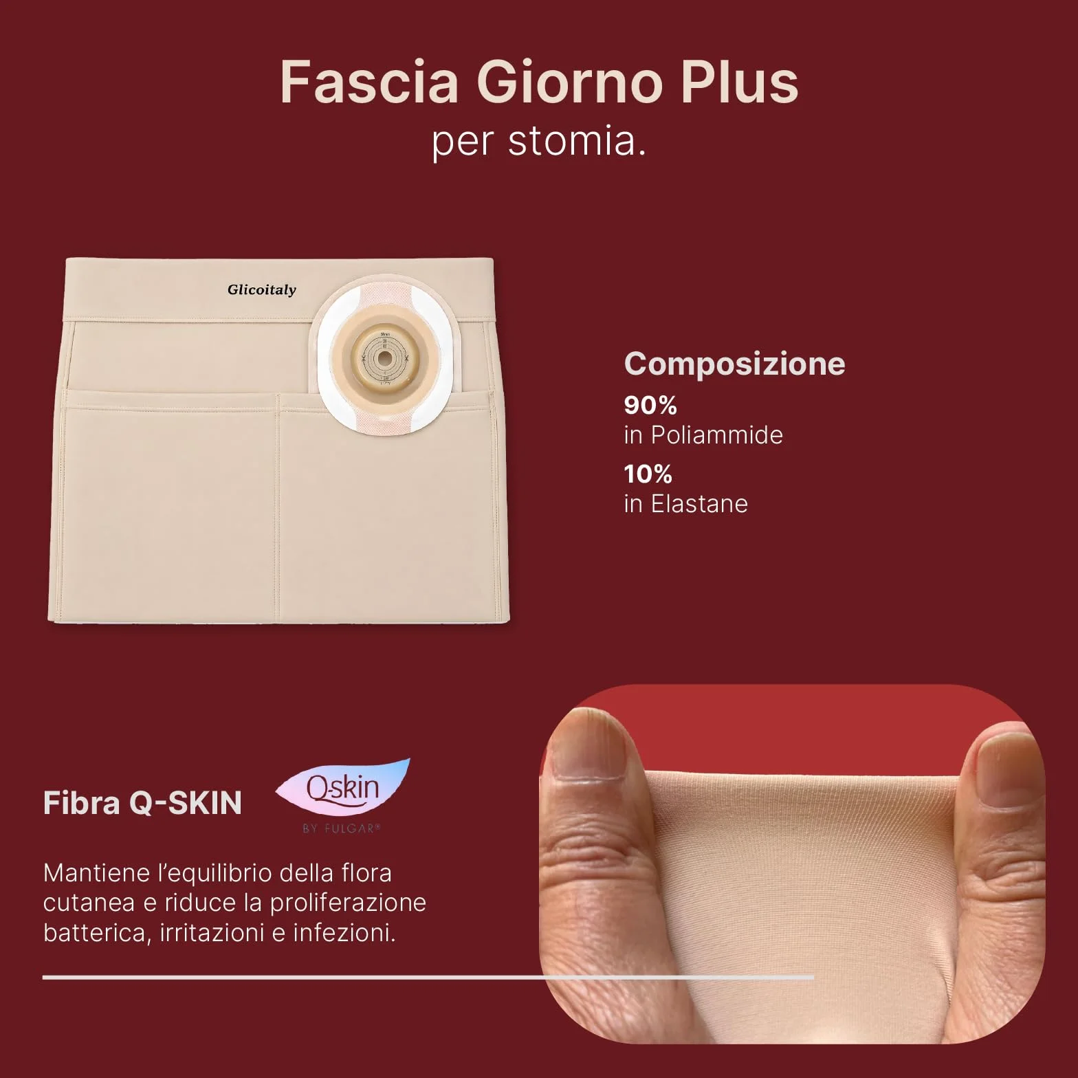 Glico Line Fascia Giorno Plus per Stomia Unisex, Ideale per Giorno e Notte, Tasca Interna per Contenere la Sacca, Made in Italy, Beige, M