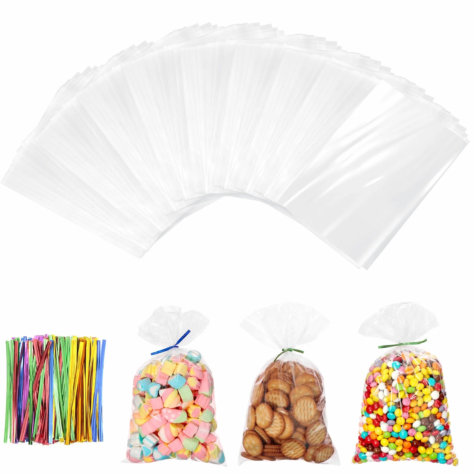 Cozary 200 Pezzi Sacchetti Trasparenti con Lacci, 15 x 10 cm Piccoli Sacchetti Cellophane Pellicola Bustine Alimenti, Sacchetti Caramelle Biscotti OPP Sac Regalo per Feste Compleanno dei Bambini