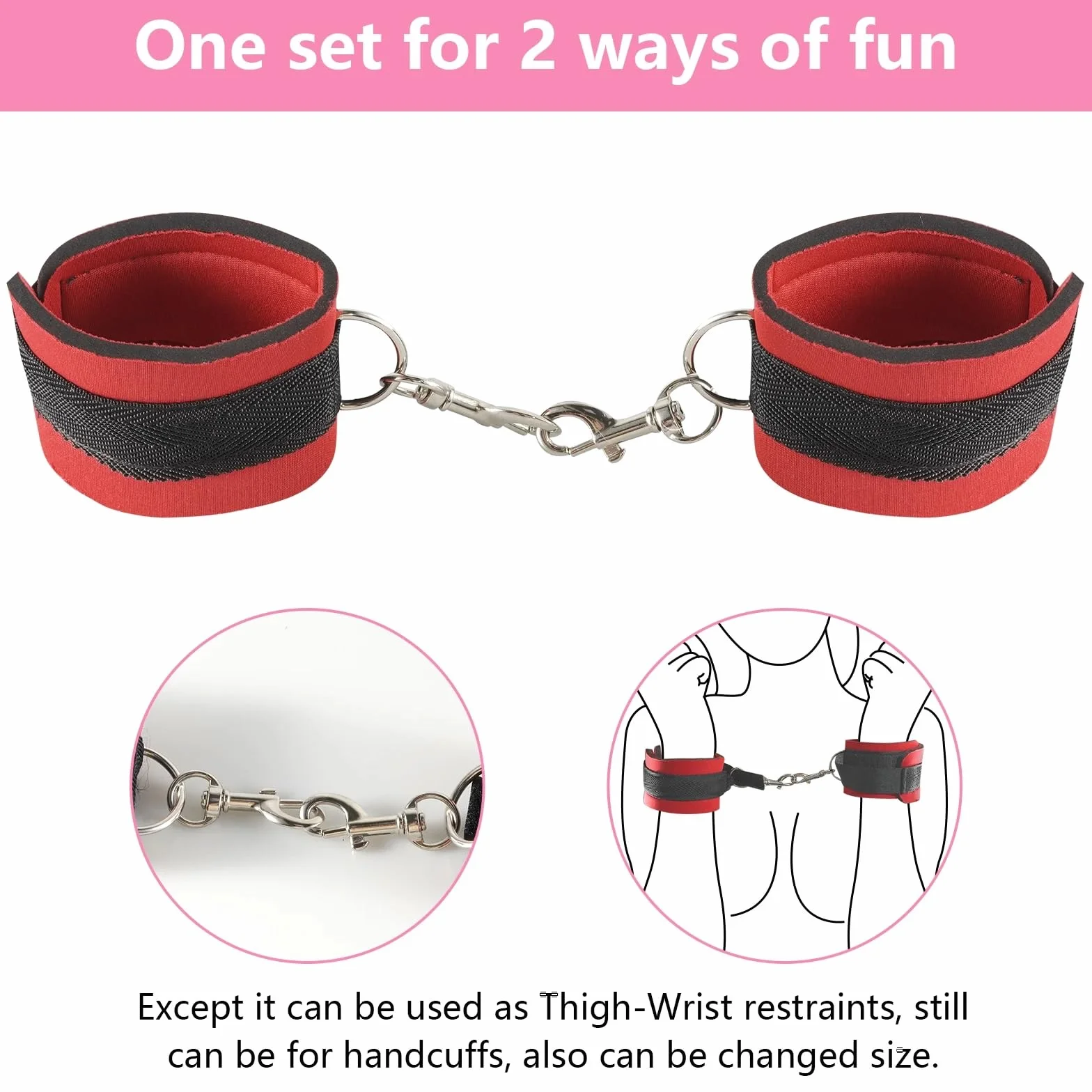 Cavigliere in nylon Love Accessorio strumento di controllo per mani e piedi nero rosso