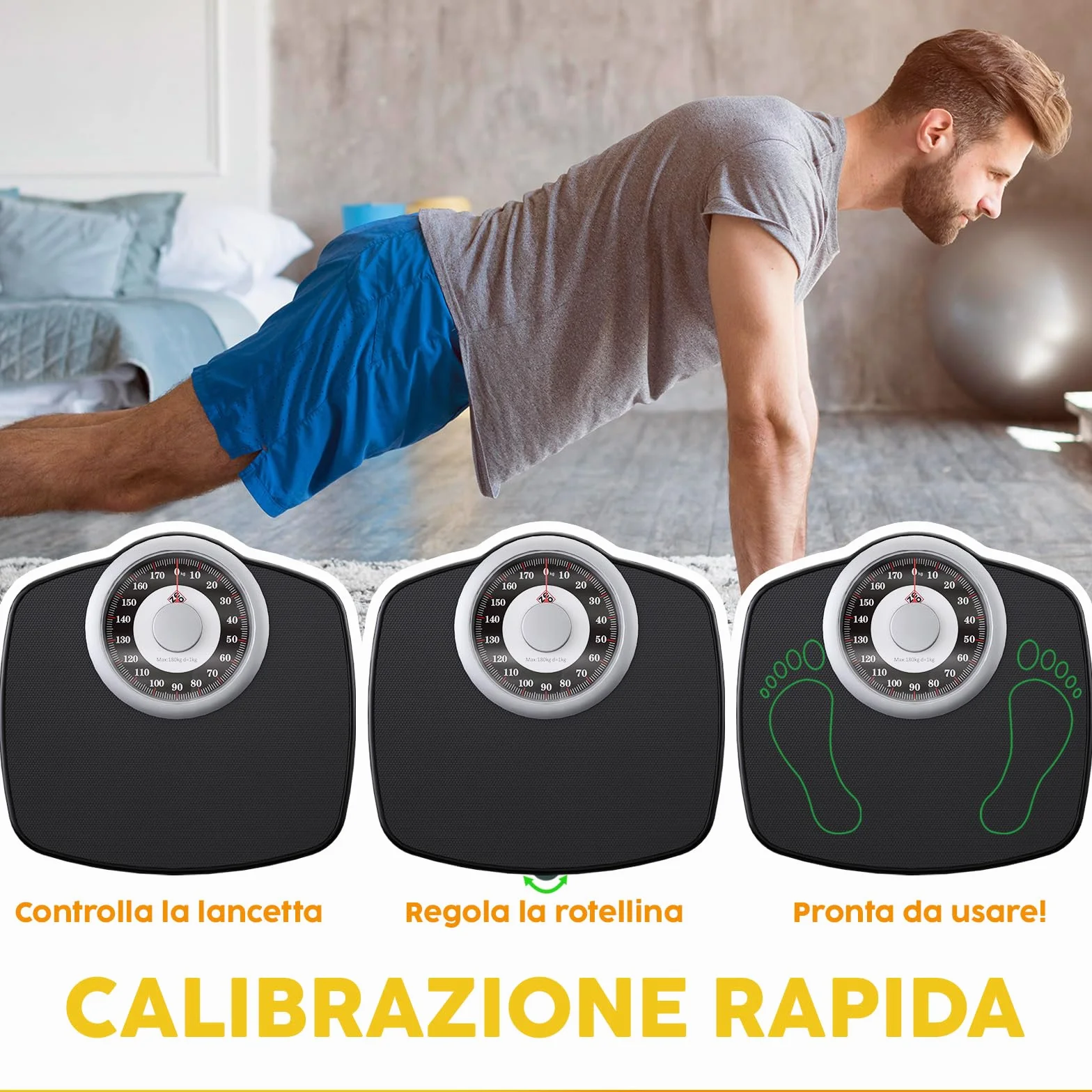 Zeno A25 Bilancia per Peso Corporeo - Fino a 180 KG - Quadrante Da 5,3” SU Piattaforma 31x30cm - Superficie in Gomma Antiscivolo - Bilancia Da Bagno Analogica Ad Precisione - 20 Anni DI Garanzia