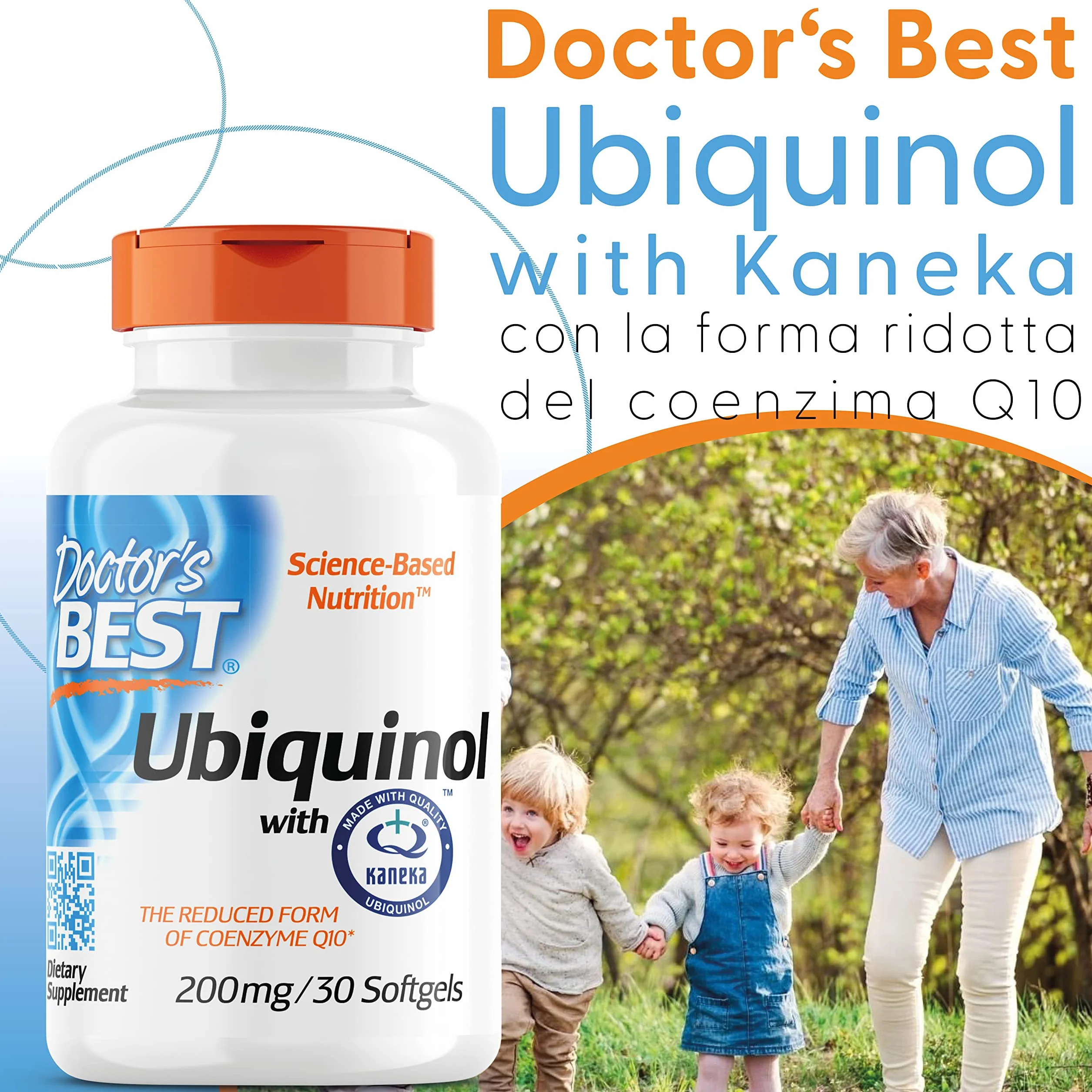 Doctor's Best, Ubiquinol, con Kaneka QH Ubiquinol, 200mg, 30 Capsule morbide, Coenzima Q10, Altamente Dosato, Testato in Laboratorio, Senza Soia, Senza Glutine, non OGM