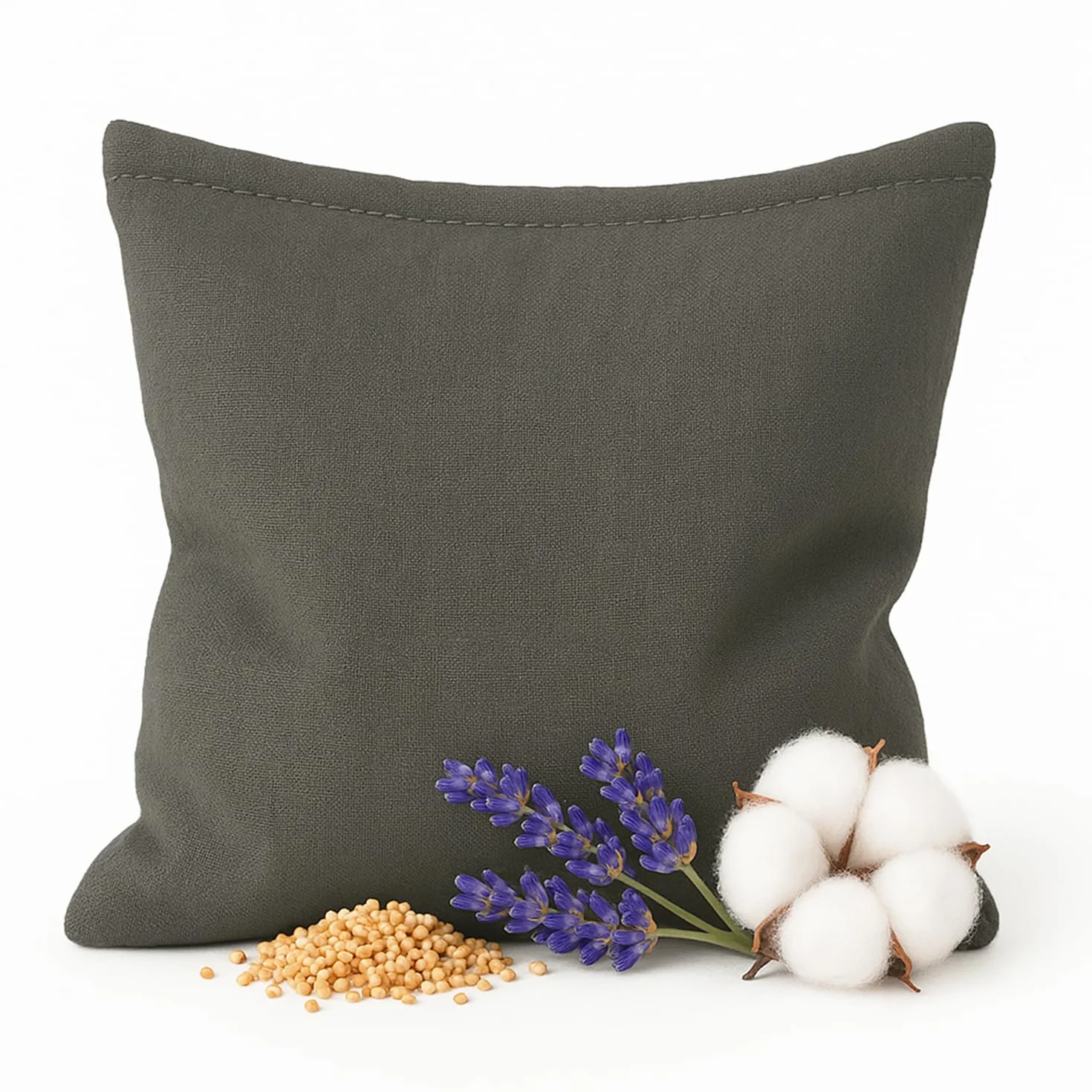 Sacco di semi per microonde con lavanda e miglio, riutilizzabile, per caldo e freddo, sacchetto di semi naturale per collo, schiena e addome (grigio grigio, 22 x 22 cm)
