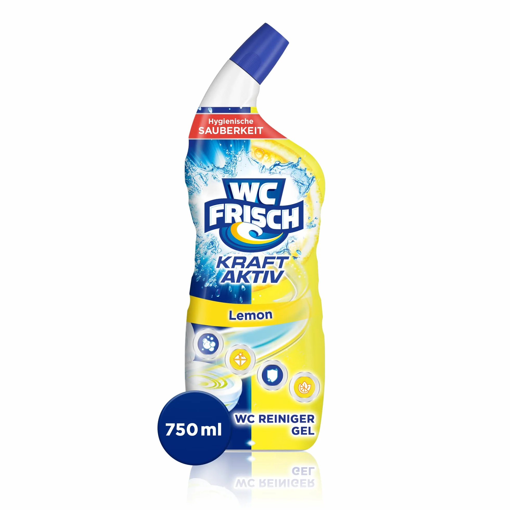 WC-Frisch Detergente per WC Gel Limone (750 ml), detergente per WC con effetto deodorante per ambienti, detergente per WC garantisce freschezza igienica, con combinazione di 4 attivi