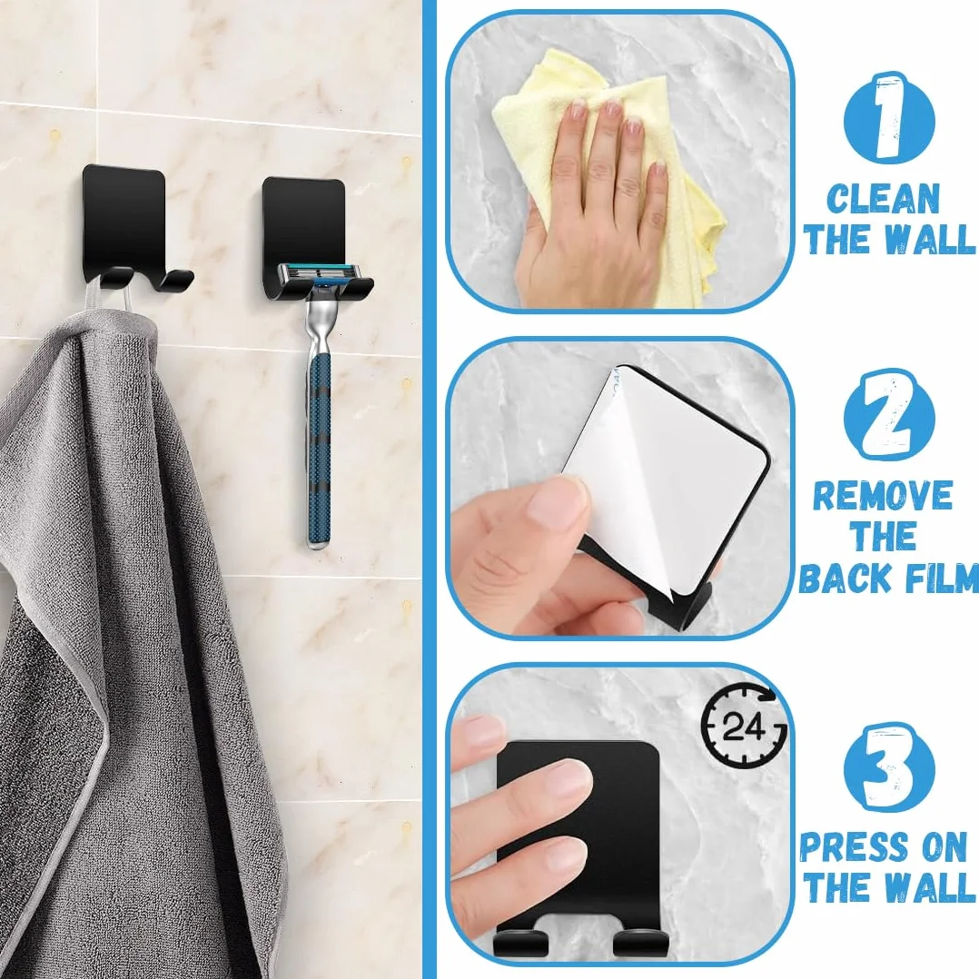 Porta Rasoio Doccia, Gancio Doccia, Supporto Rasoio, Ganci Porta Rasoio Autoadesivi, Ganci Adesivi, Shower Holder, Ganci Adesivi per Bagno Cucina Toilette Ufficio (3 Pezzi, Nero)