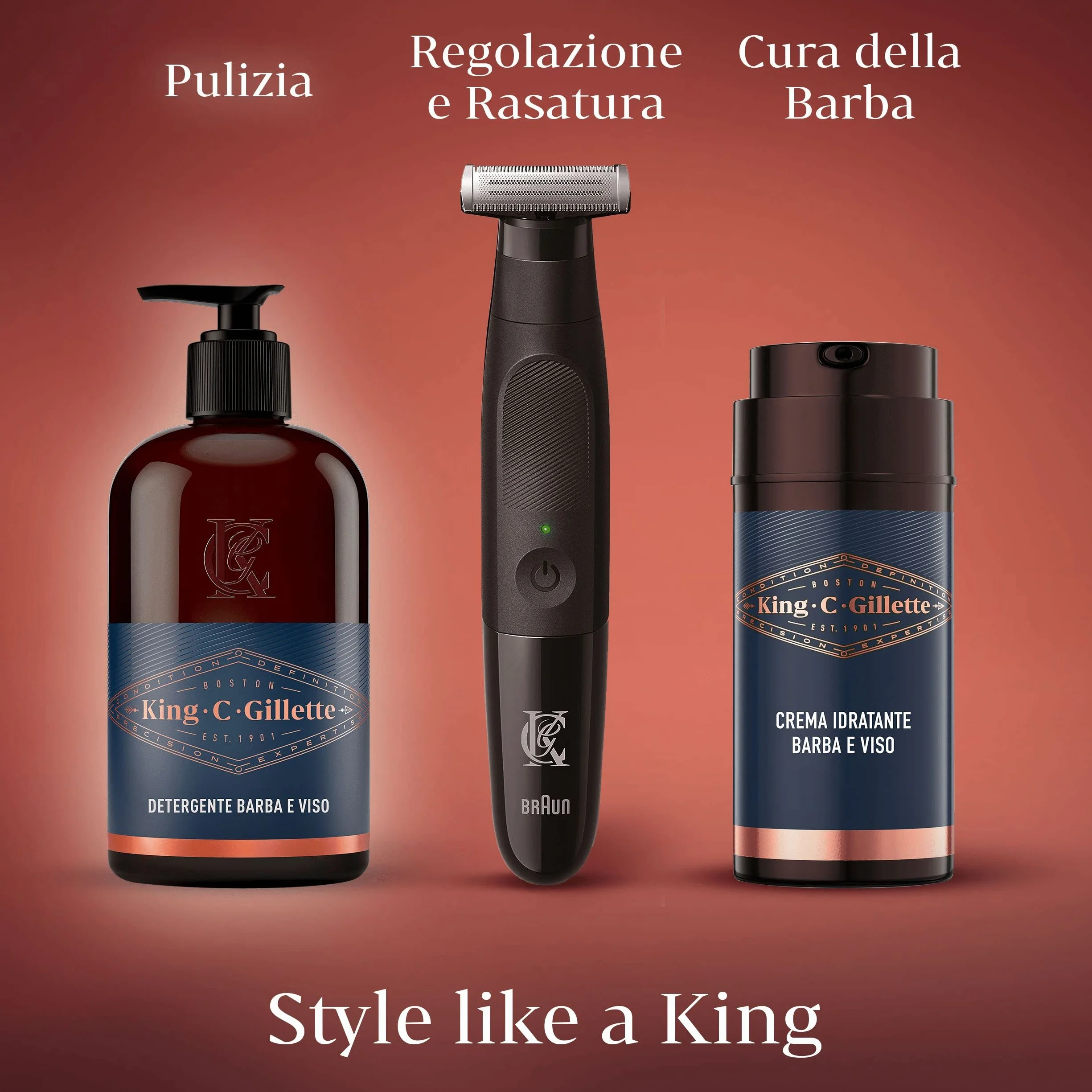 King C. Gillette DETERGENTE VISO UOMO 3 In 1, Sapone Barba, Viso E Capelli, Pulizia E Freschezza, Profumazione King C., Cura della Barba, Idea Regalo Uomo, Confezione da 3x 350ml