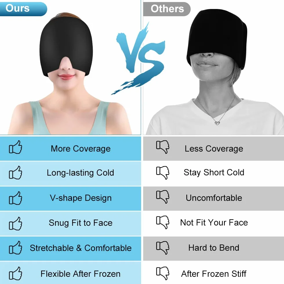 ACWOO Cappello per Emicrania, Riutilizzabile Cappello Mal di Testa Gel Ghiaccio, Confortevole Cuscinetti Terapia Caldo/Freddo per Alleviare L'emicrania, Occhi Gonfie e Sinus Stress (Nero)