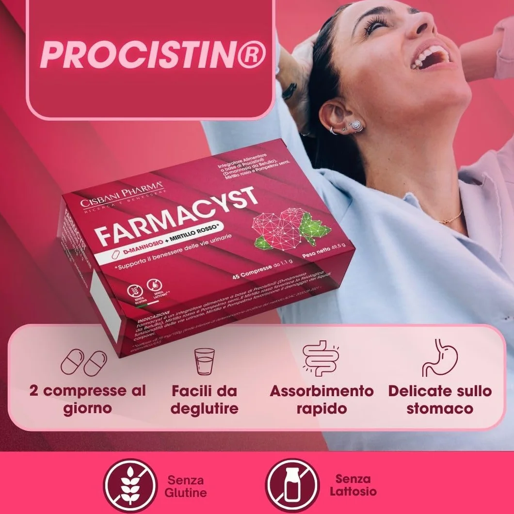 CISBANI PHARMA Farmacyst 45 compresse D-Mannosio, Mirtillo Rosso e Semi di Pompelmo - Integratore per Vie Urinarie