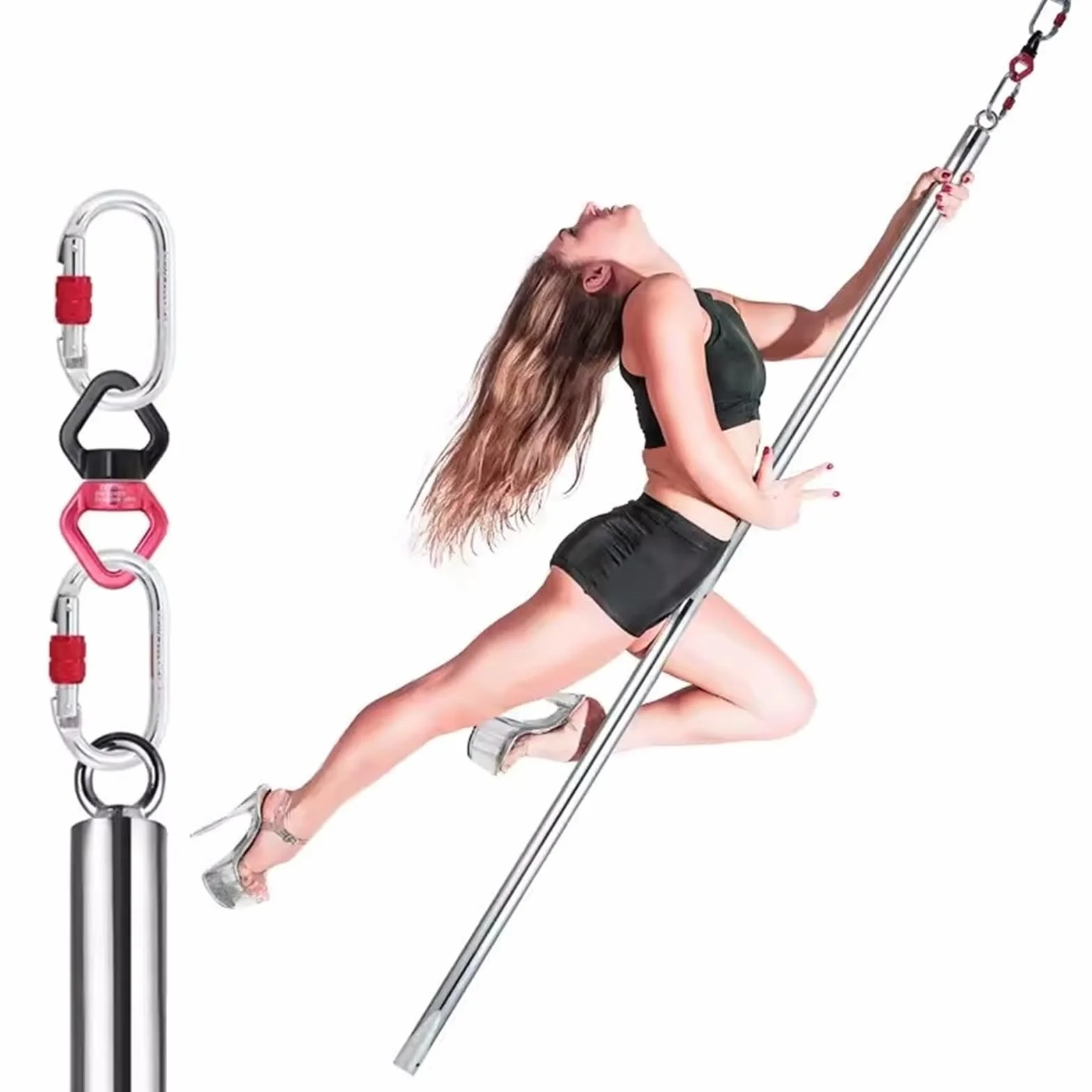 Set di Pali per Danza Aerea 45 mm Palo Portatile Girevole 360° Superficie Silicone