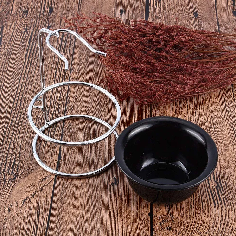 Supporto per pennello da barba, Kit di supporto per rasatura, Supporto per rasoio per pennello da barba in acciaio inossidabile e ciotola da barba nera per la pulizia del viso maschile