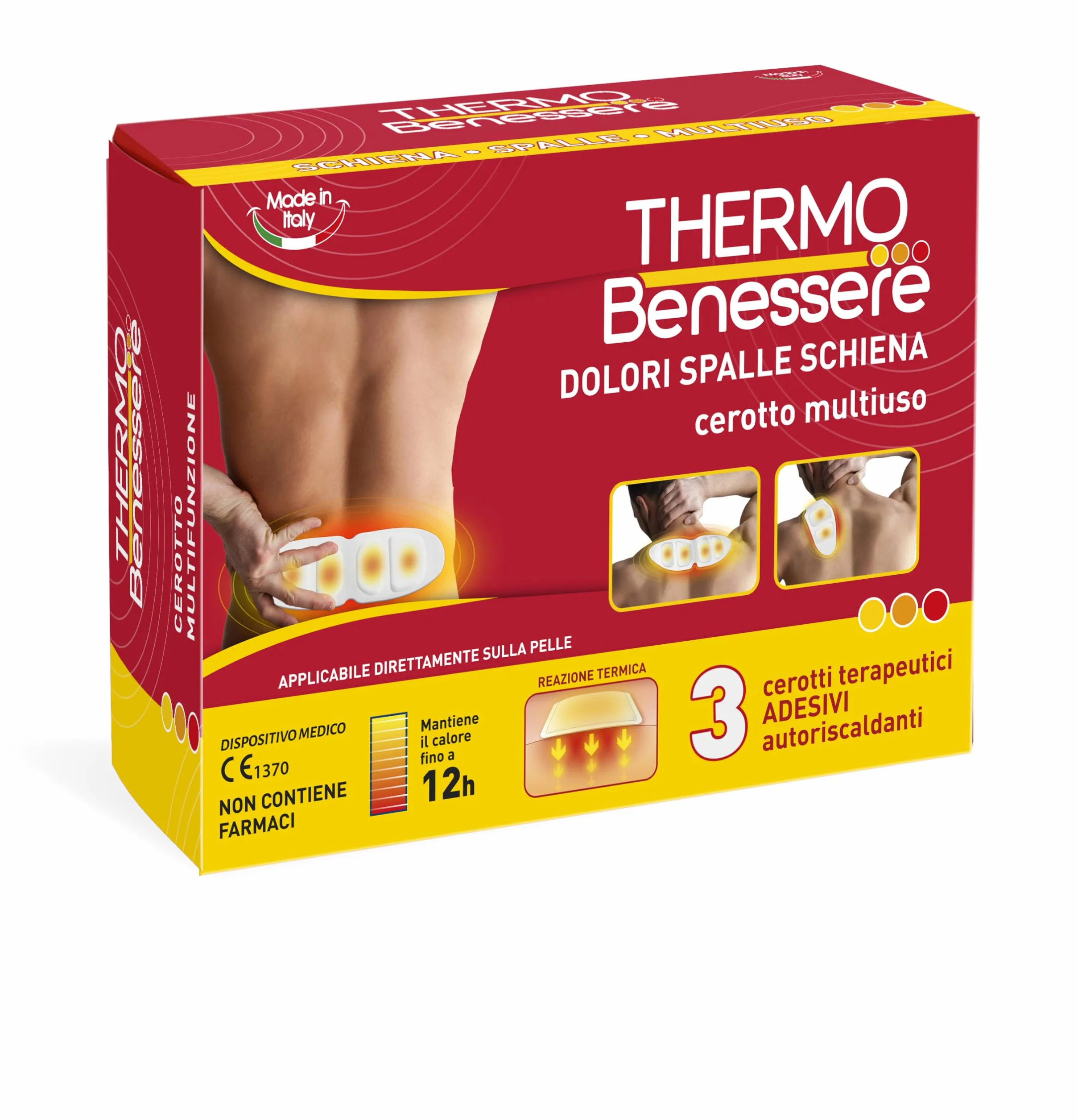 Thermo Benessere Cerotto Caldo Multifunzione Schiena e Spalle 3 Pezzi Calore 12 Ore