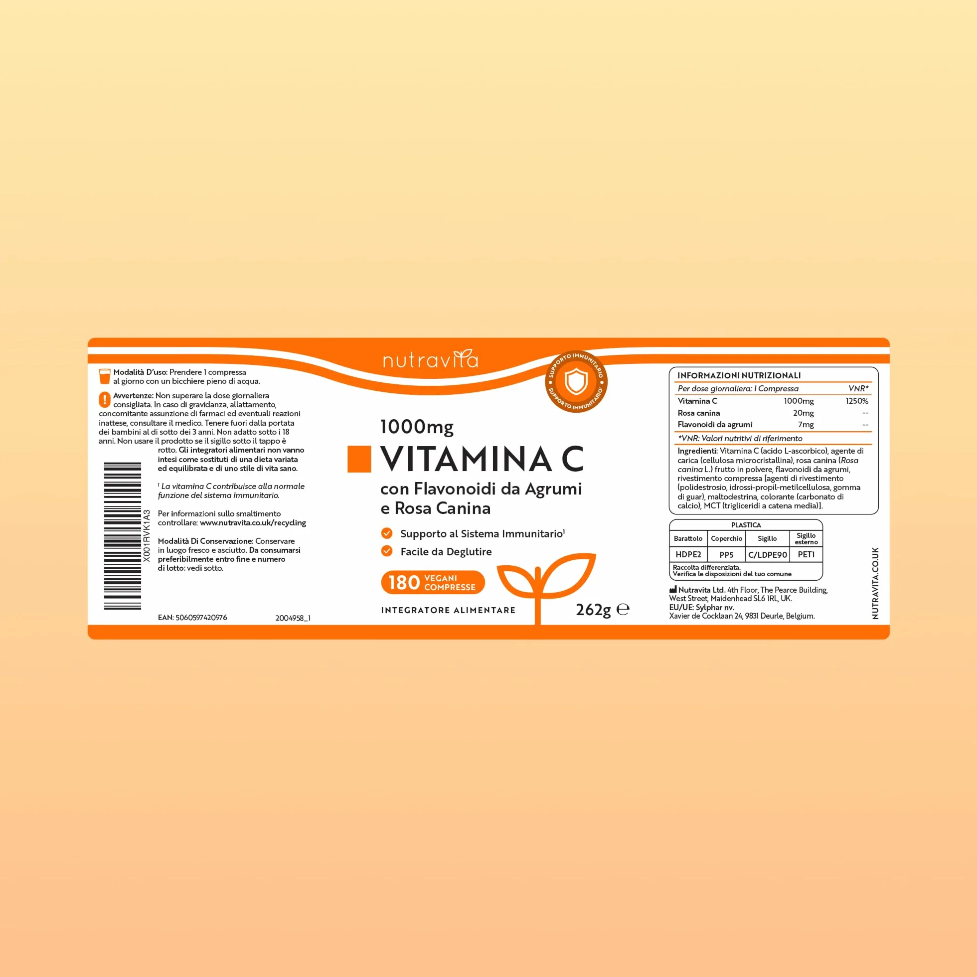 Nutravita Vitamina C 1000mg 180 Compresse con Rosa Canina e Flavonoidi - Acido Ascorbico Vegan