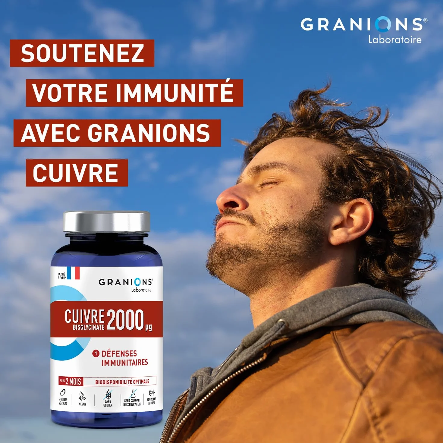 Granions Rame Bisglicinato 2 Mg - 200% Dell'Apporto Raccomandato - Biodisponibilità Ottimale - Difesa Dell'Immunità - 21.9 g