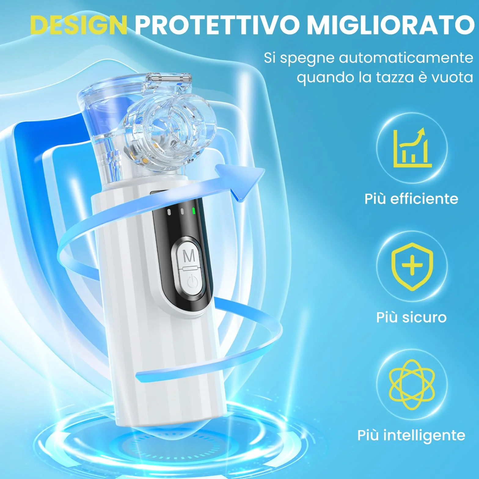 Aerosol Portatile Silenzioso Macchina Aerosol Adulti Bambini 2 Modalità Regolabili Ultrasuoni Autopulente con Maschere Boccaglio