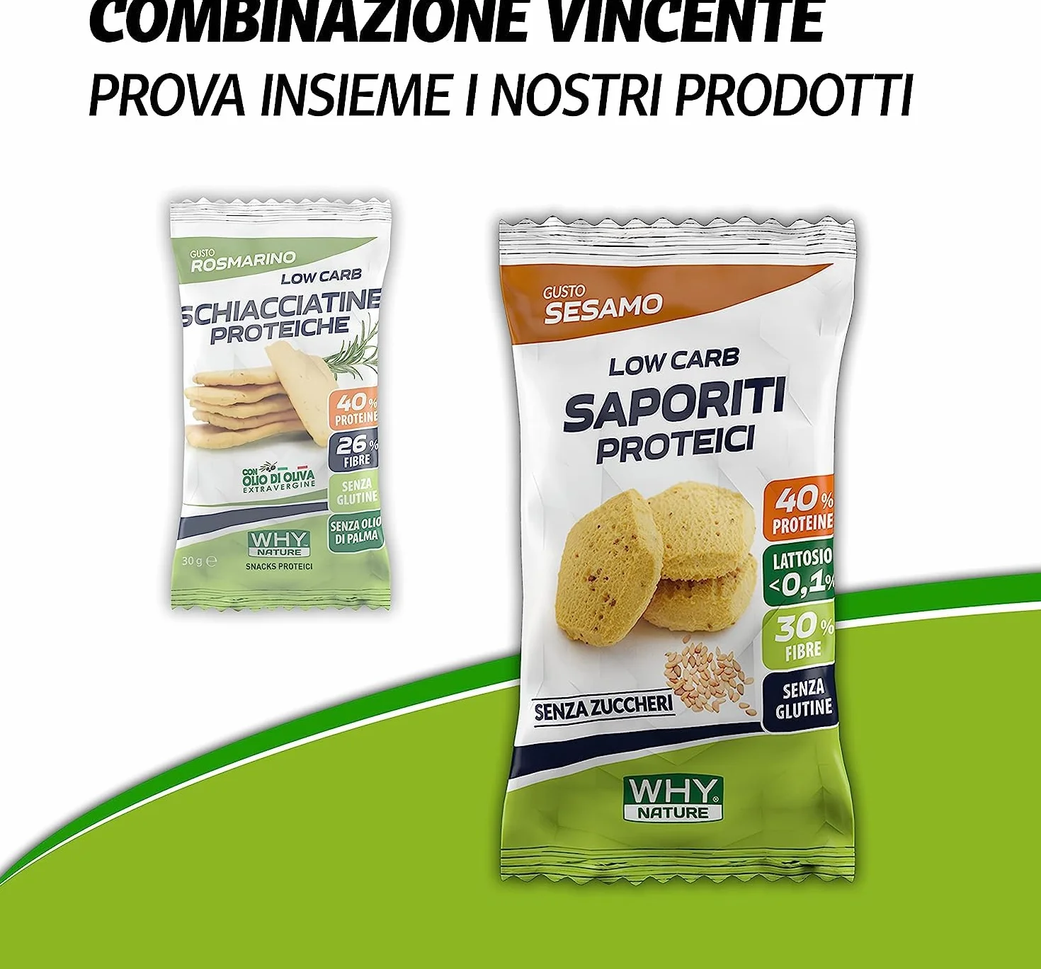 WHY NATURE LOW CARB SCHIACCIATINE PROTEICHE - Snack Proteici Senza Glutine - Snack Salati Gusto Rosmarino - Box da 25 Pezzi - 30 gr