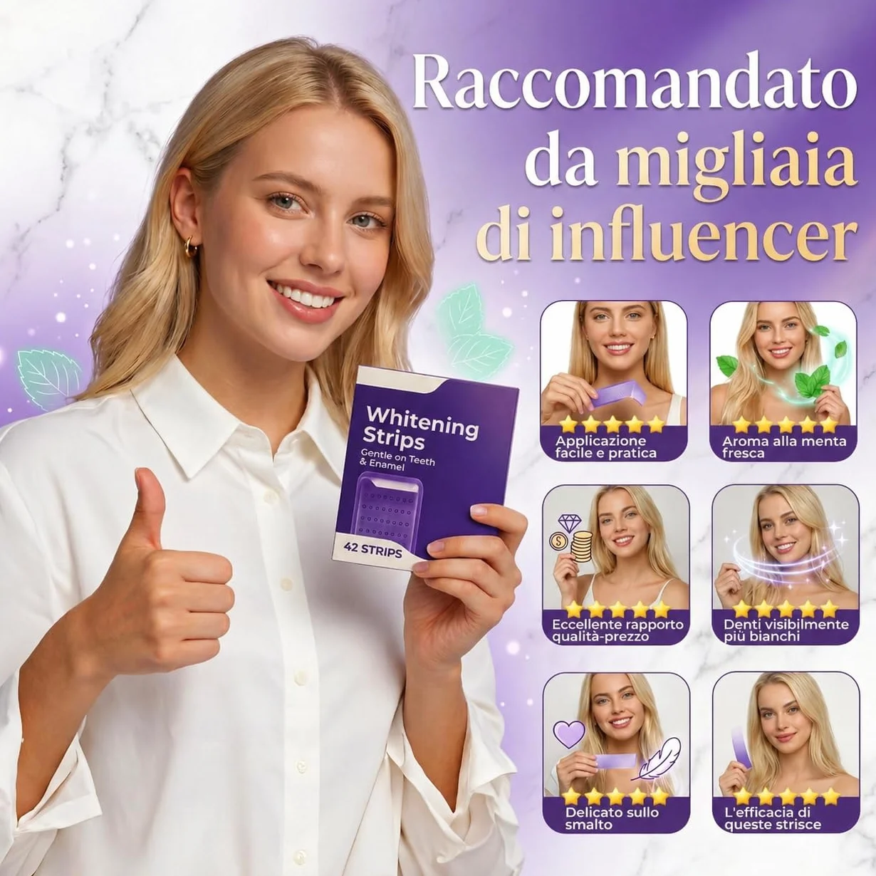 Dr Dent Bleaching Strips 42 Strisce Sbiancanti per Denti Senza Perossido Tecnologia Viola Delicate sullo Smalto