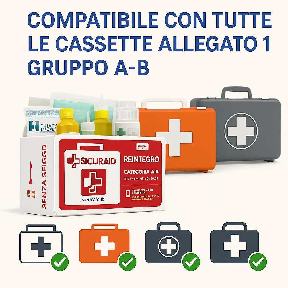 SICURAID Kit Reintegro Cassetta Pronto Soccorso Aziende 3+ Dipendenti Conforme DM 388/2003 Ricambi Completi Certificati