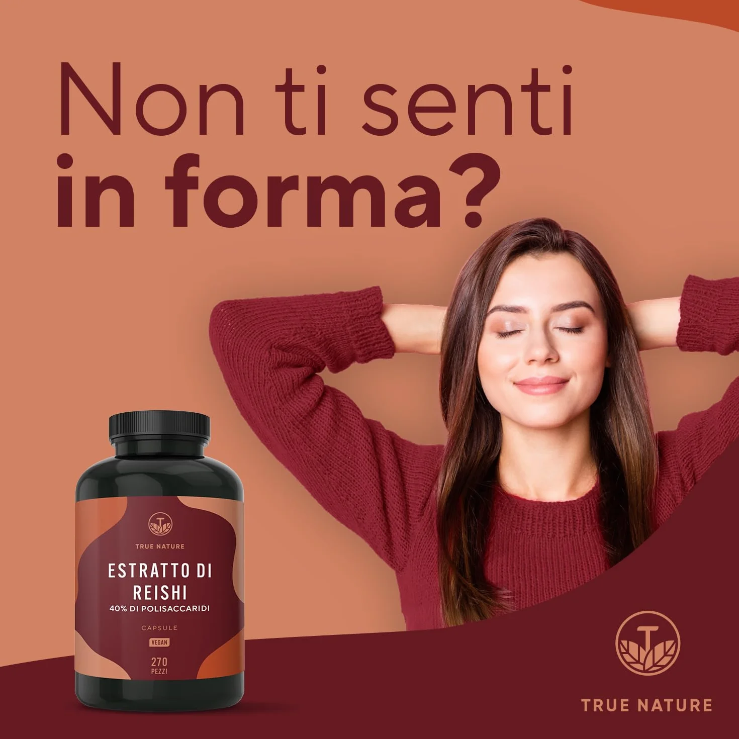 Reishi - 270 Capsule (Big Pack) - 20.100mg al giorno - Alto dosaggio - 40% di polisaccaridi bioattivi - Ganoderma Lucidum puro - fungo cinese Reishi - Vegano, testato in laboratorio - TRUE NATURE