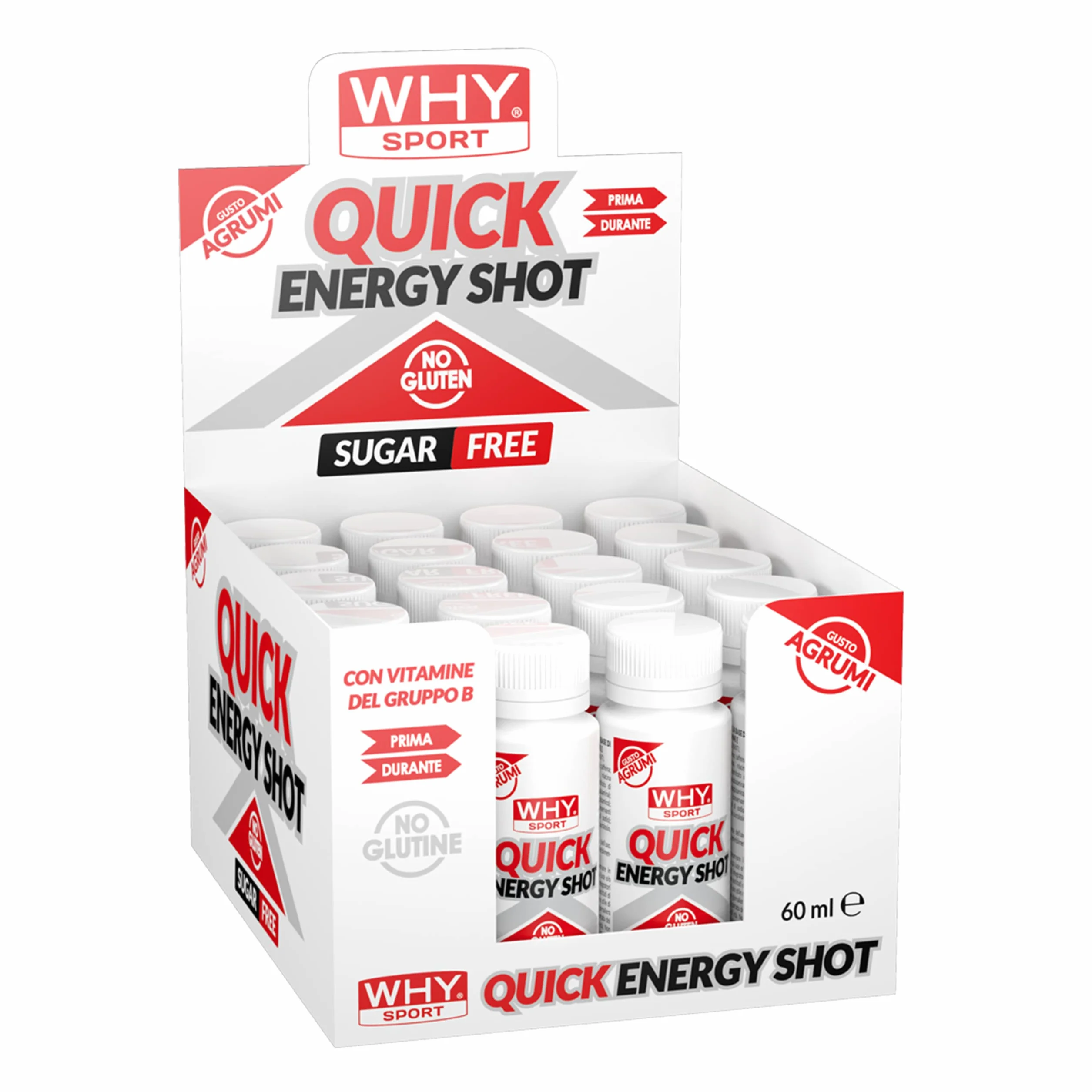 WHY SPORT QUICK ENERGY SHOT - Integratore Alimentare Energetico a Base di Vitamina B6 - Vitamina B12 - Taurina e Caffeina - 60 ml - 20 Pezzi