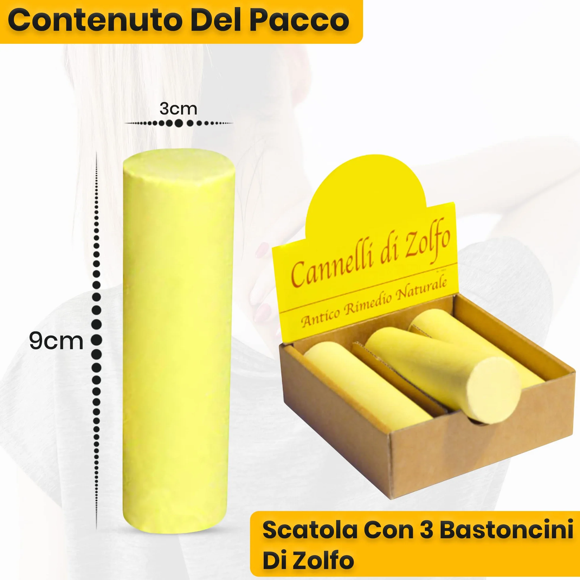 Cannelli di Zolfo Confezione 3 Pezzi Antico Rimedio Alternativo per Fastidi Muscolari, Contusioni