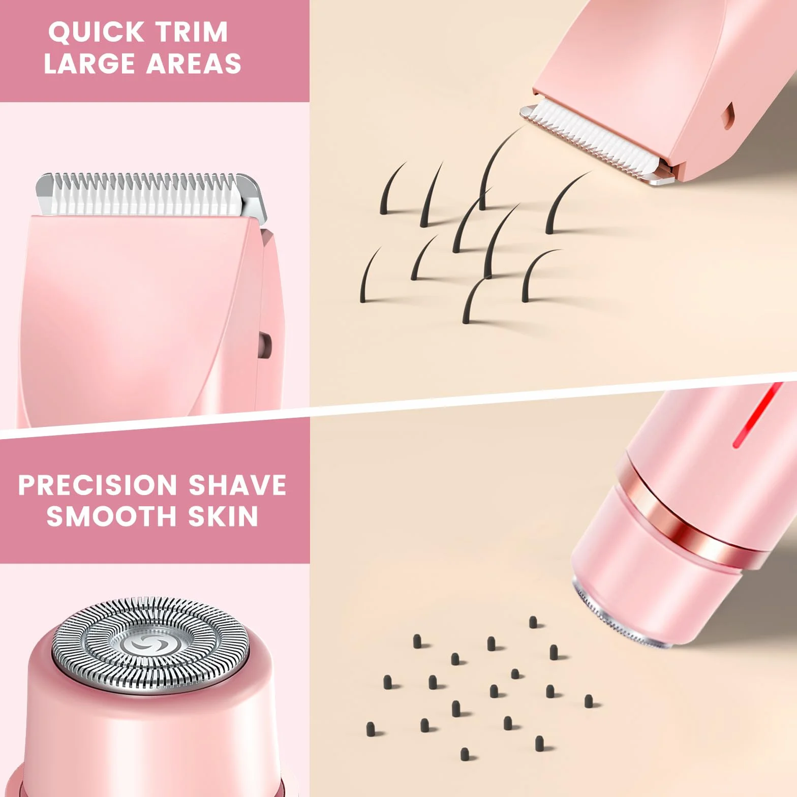 Rasoio da donna, 2 in 1, a doppia testa, con ricarica USB-C, rasoio elettrico da donna, per viso, gambe e braccia, bikini trimmer con testa di taglio impermeabile, facile da pulire
